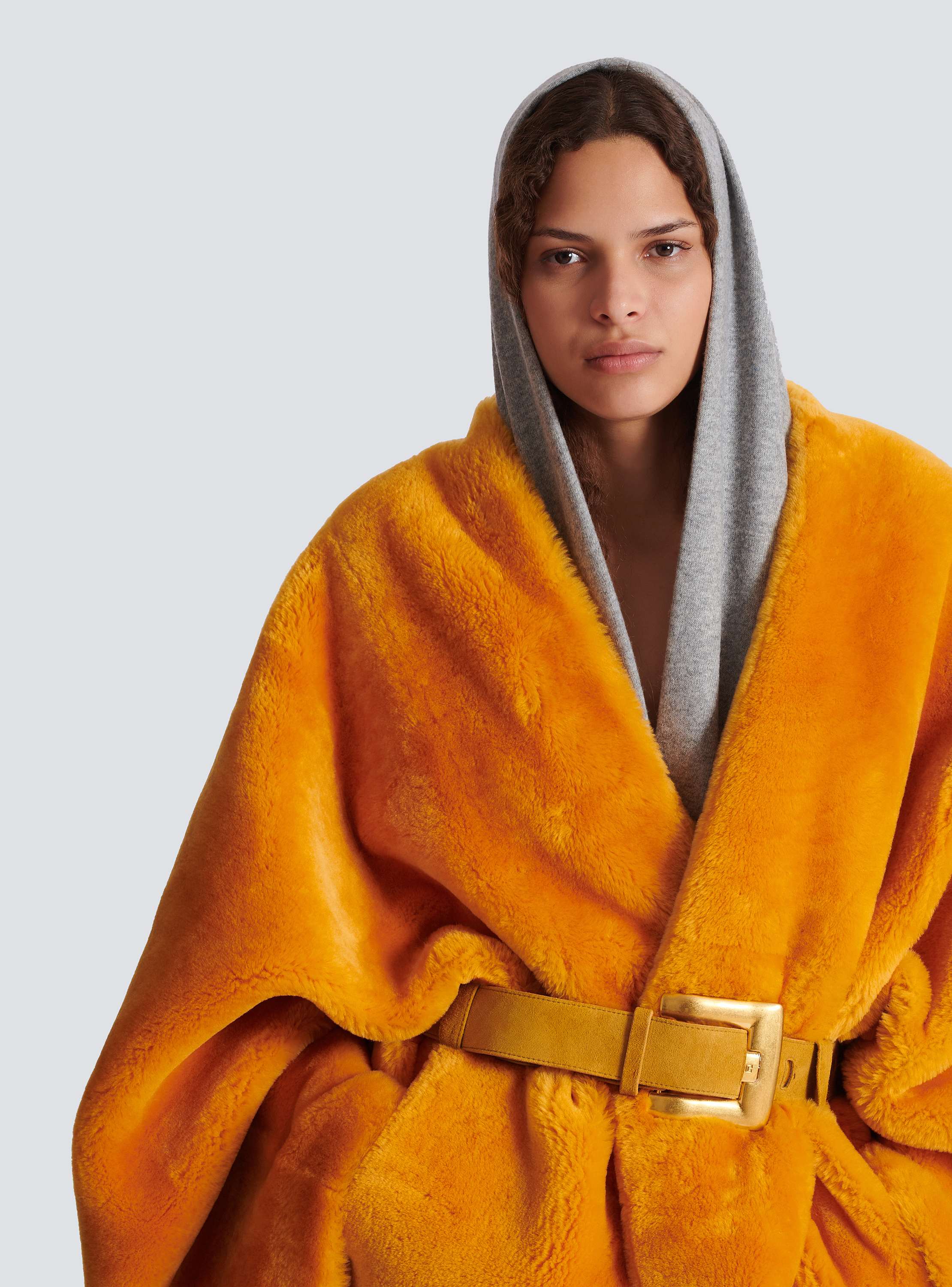 Belted shearling coat