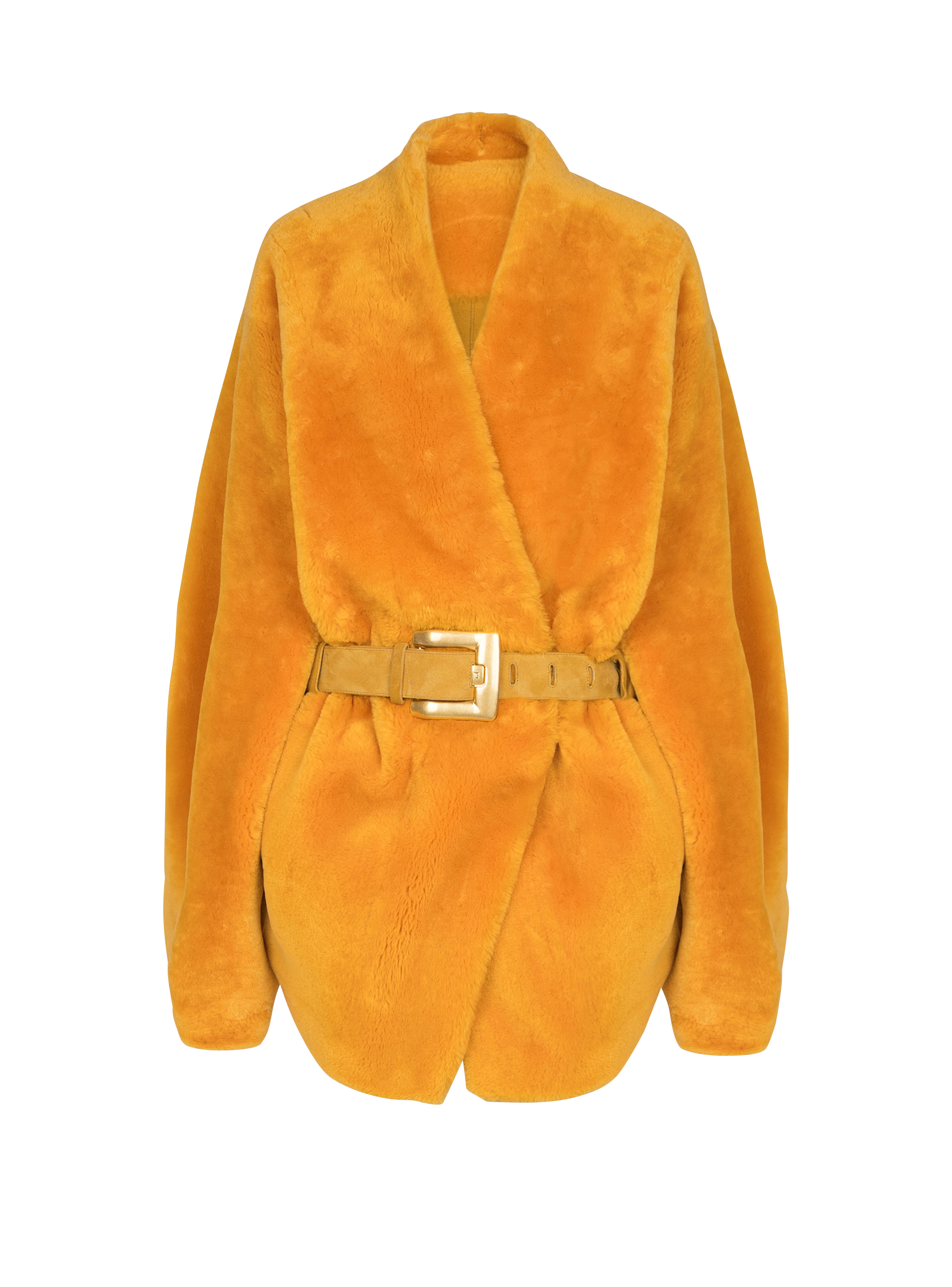 Belted shearling coat
