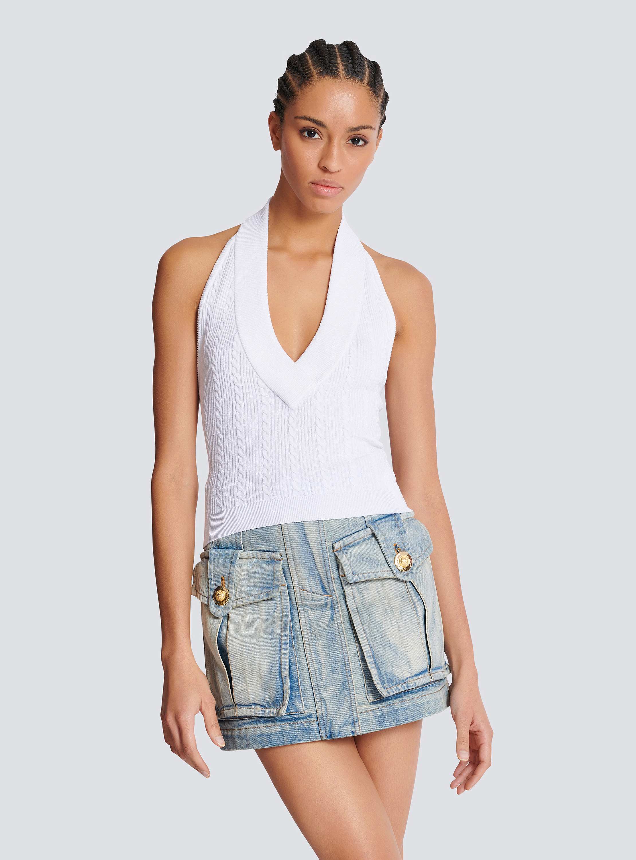 Cable-knit halterneck top