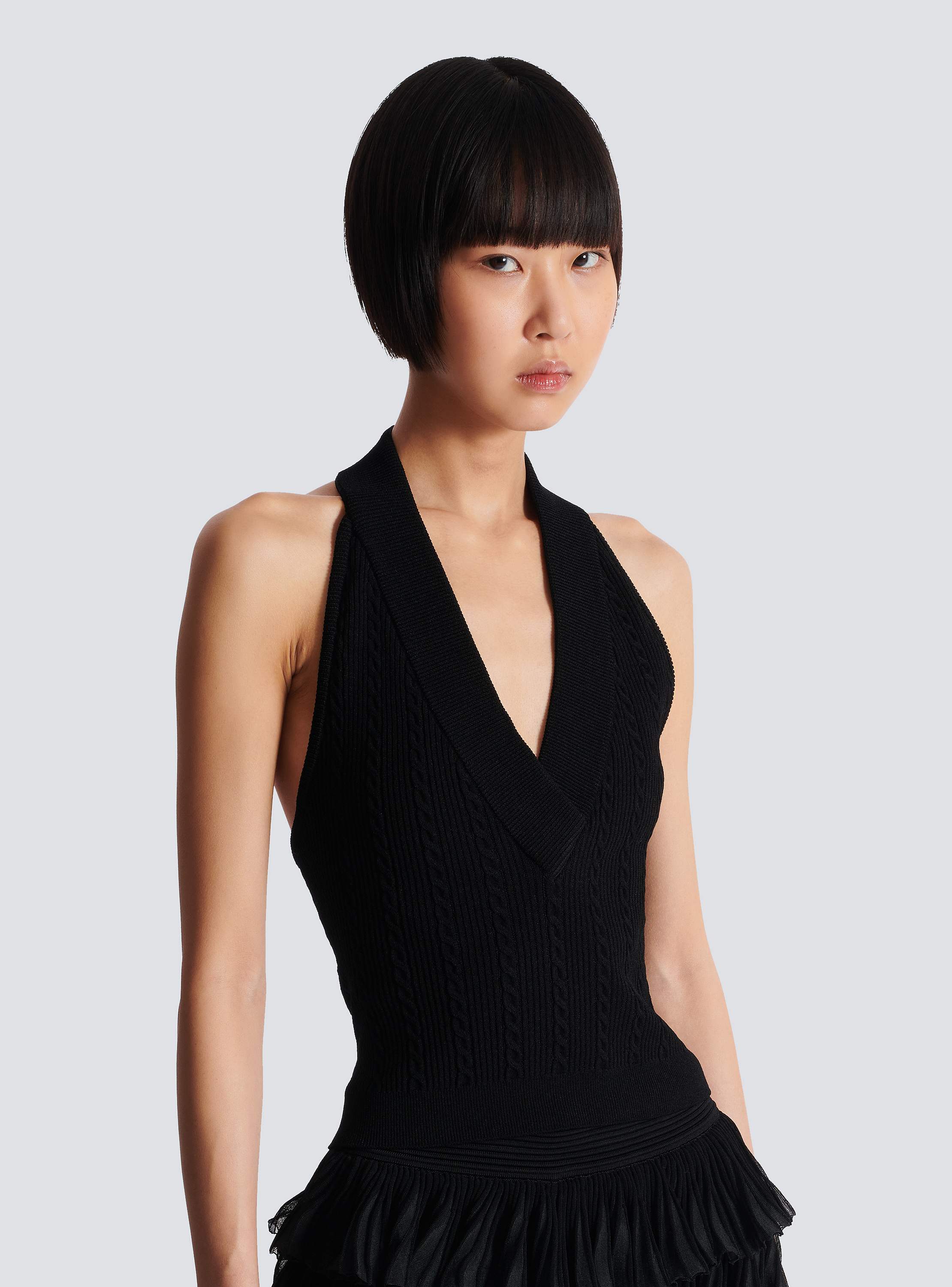 Cable-knit halterneck top black black - Women | BALMAIN