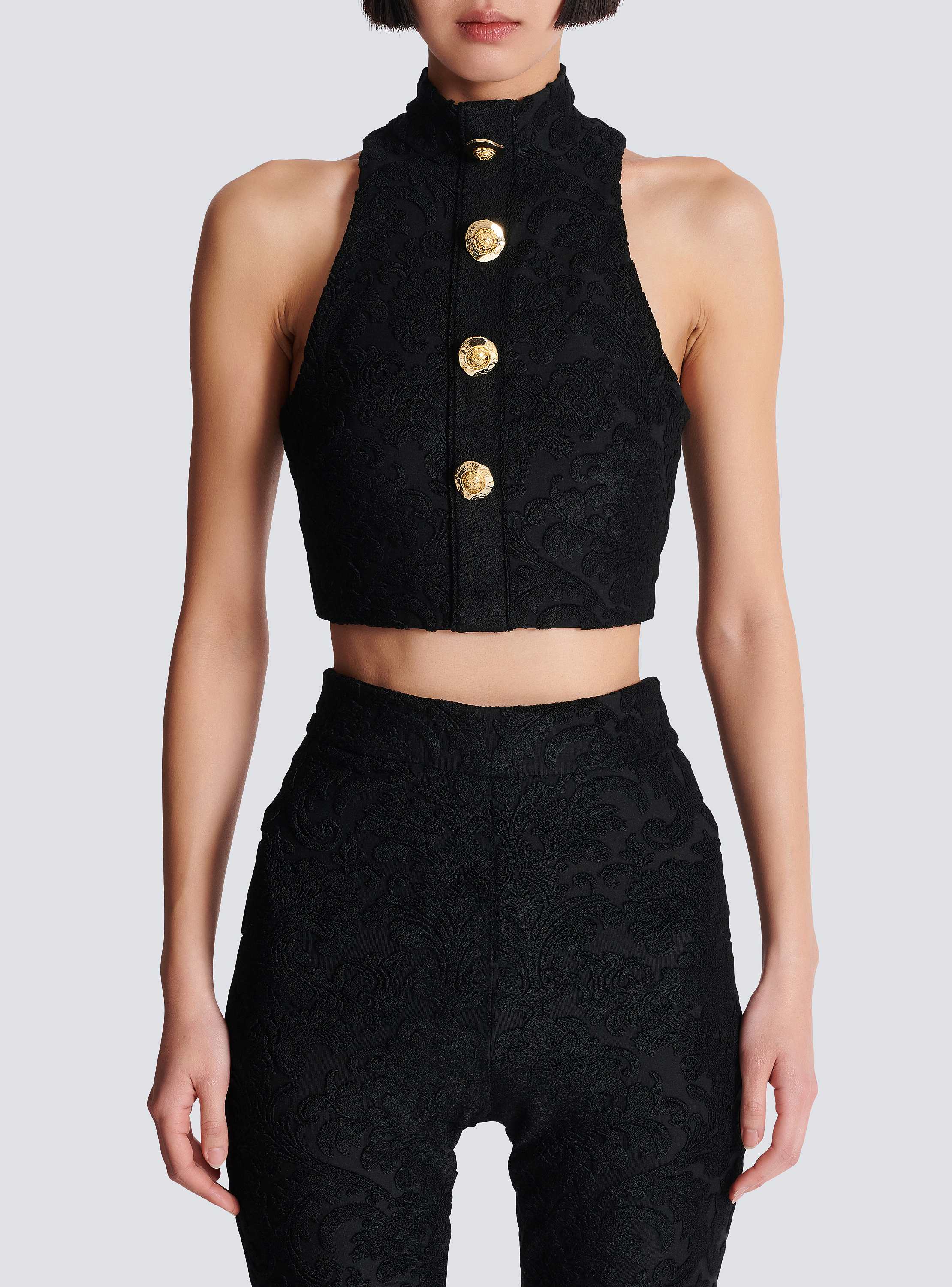 BALMAIN paris 金ボタン クロップドニット スクエアネック 36 BALMAIN paris 金ボタン クロップドニット スクエアネック 36