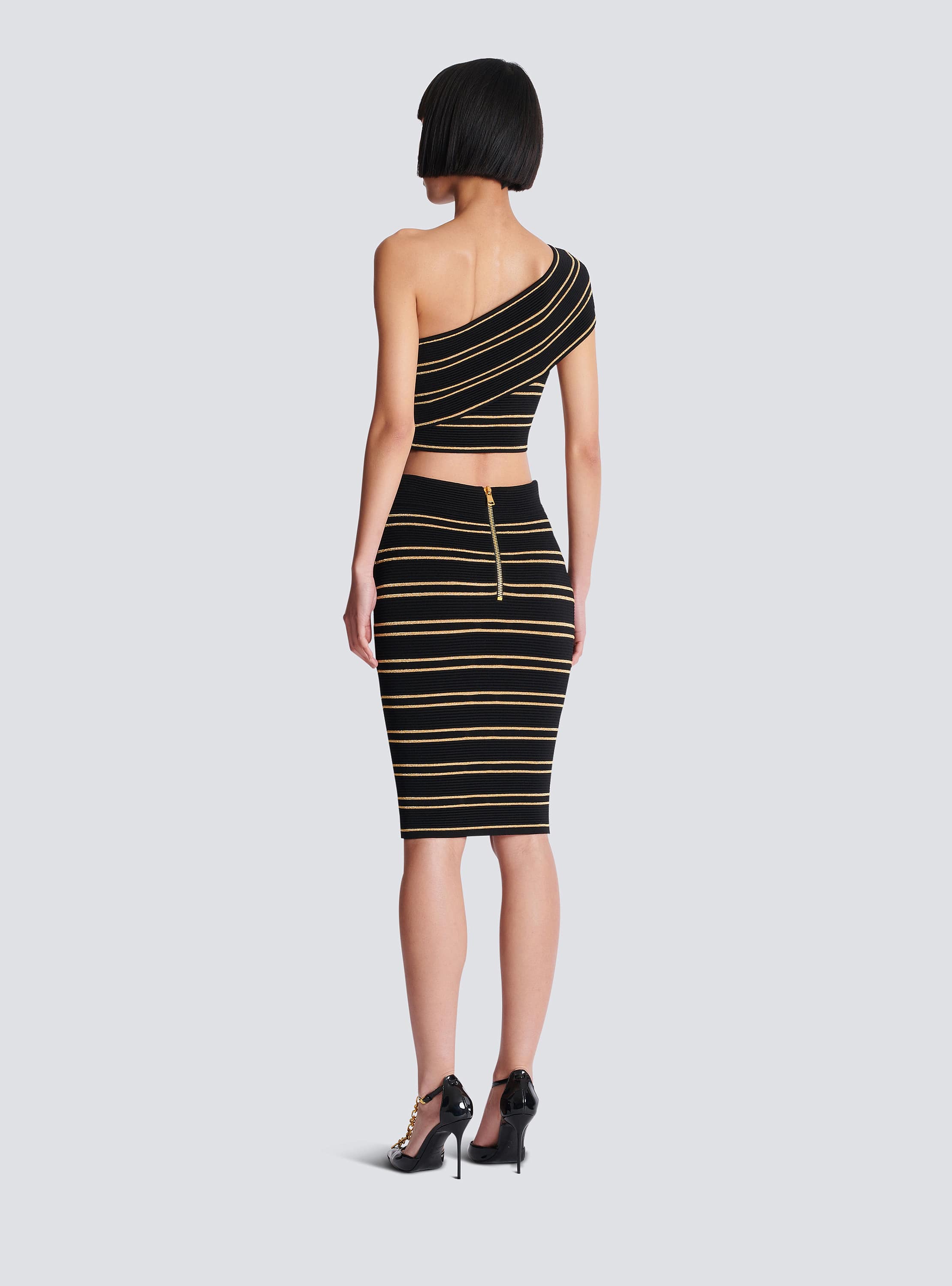 One Shoulder Piping Knit Crop Top