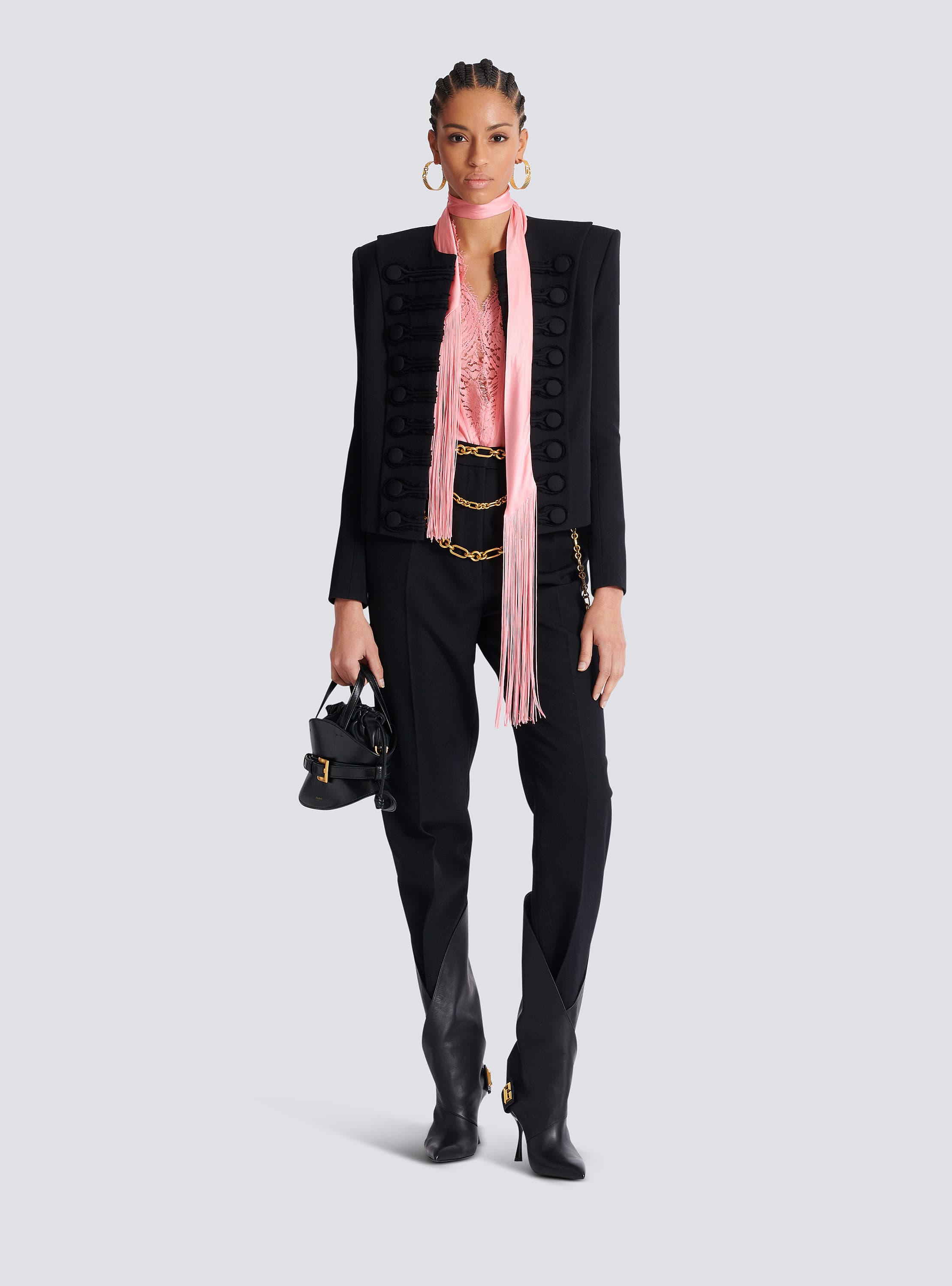 Backless fringed satin top