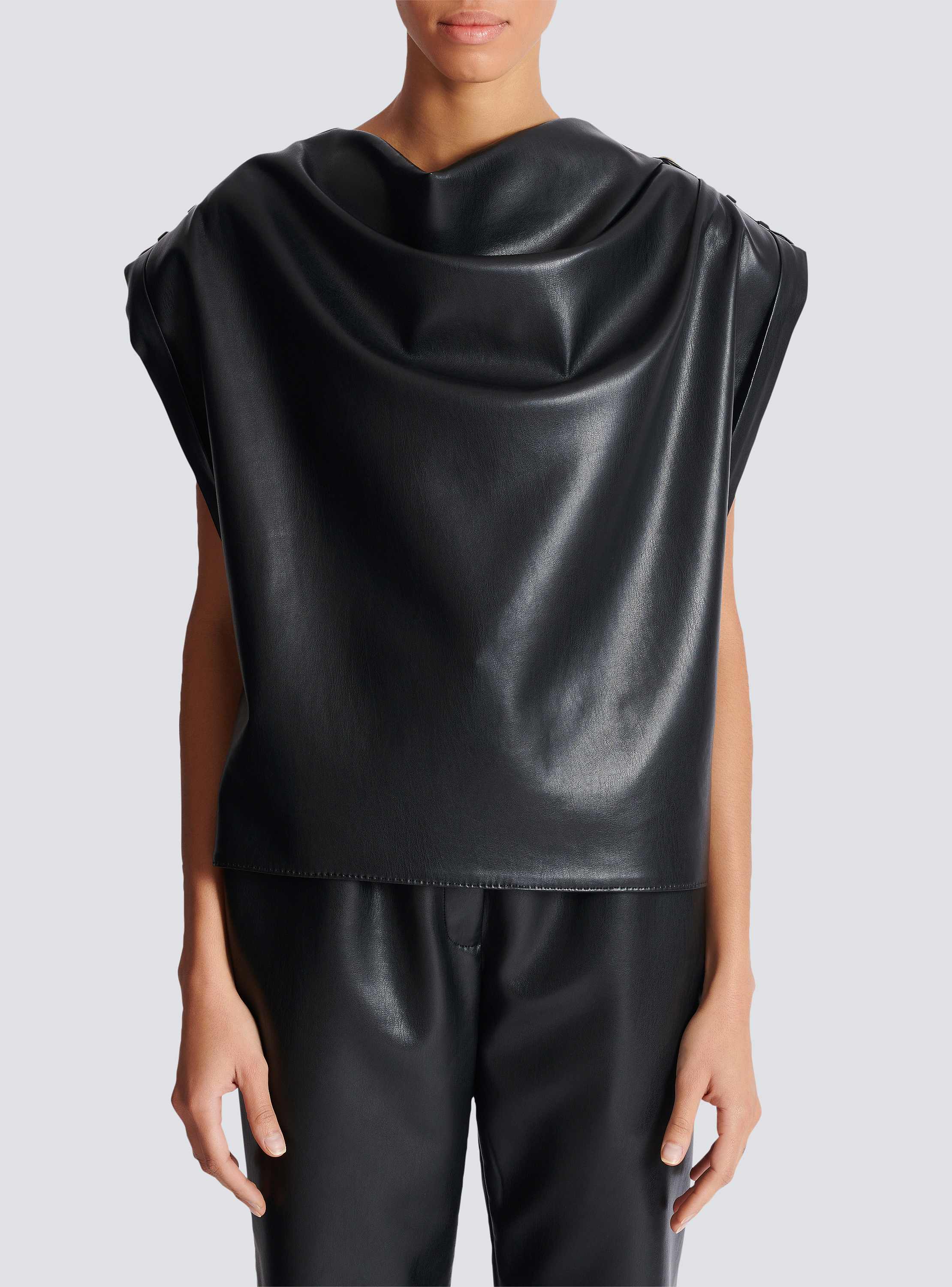 Faux leather draped top 