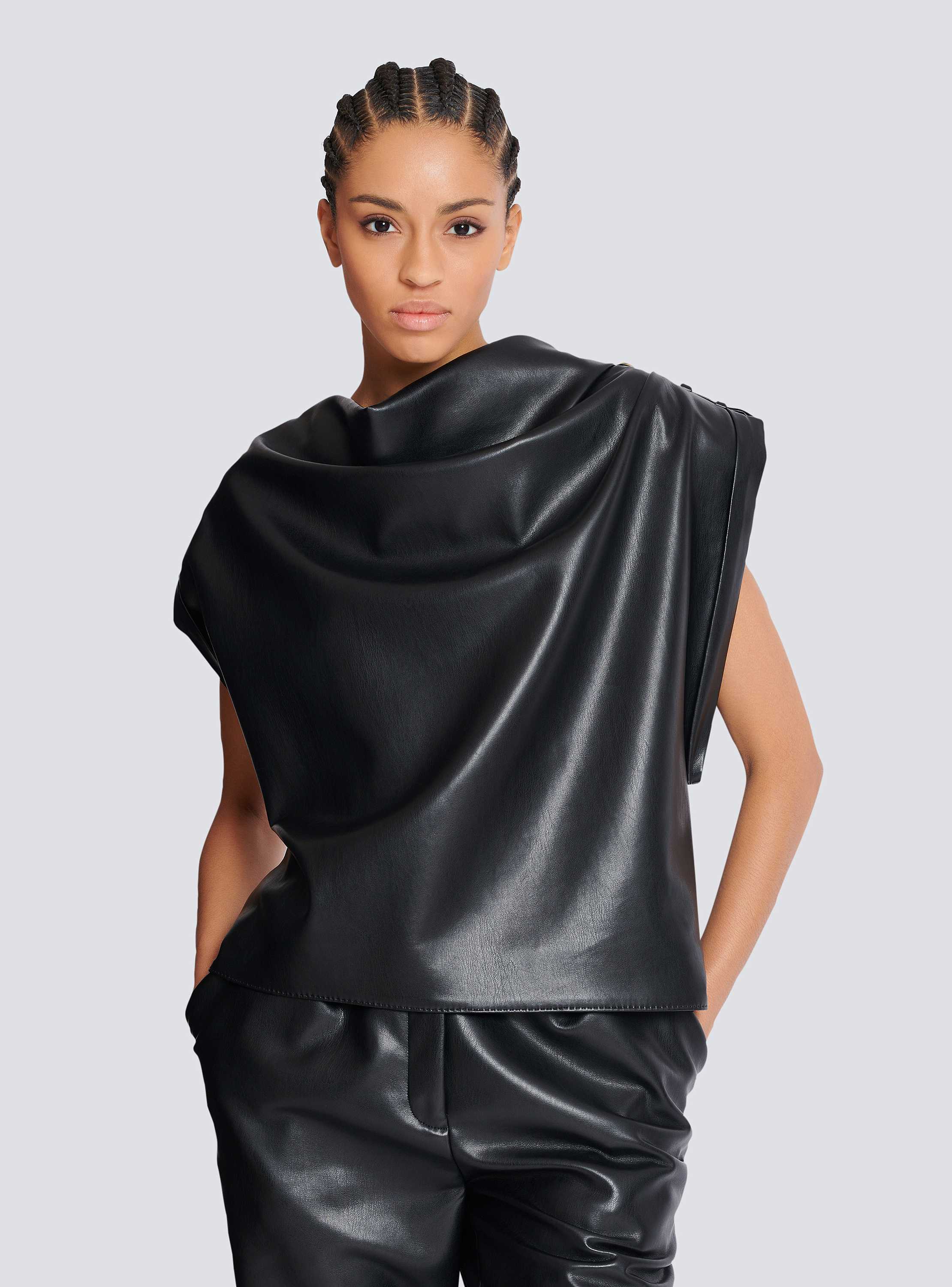 Faux leather draped top 