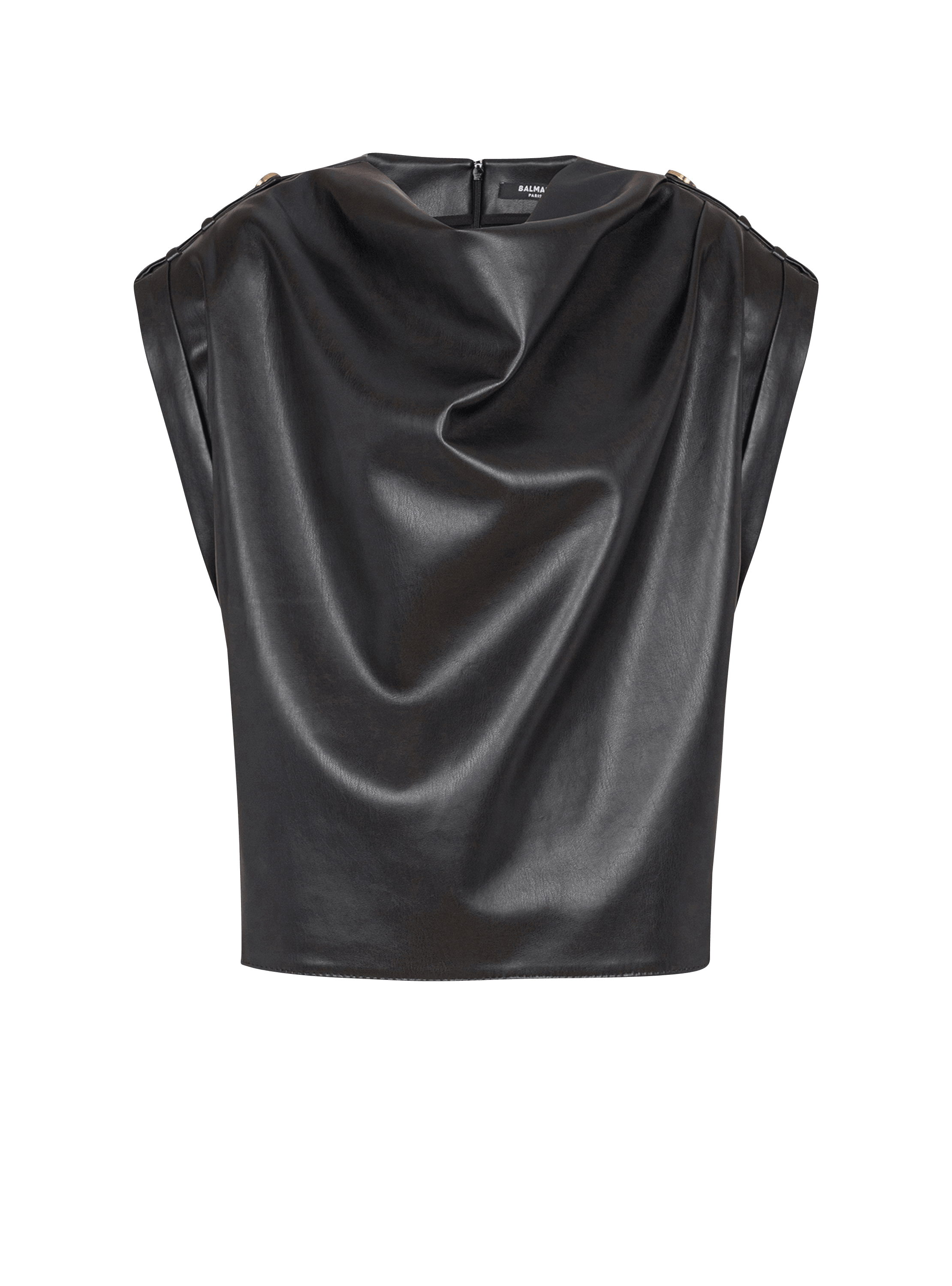 Faux leather draped top 