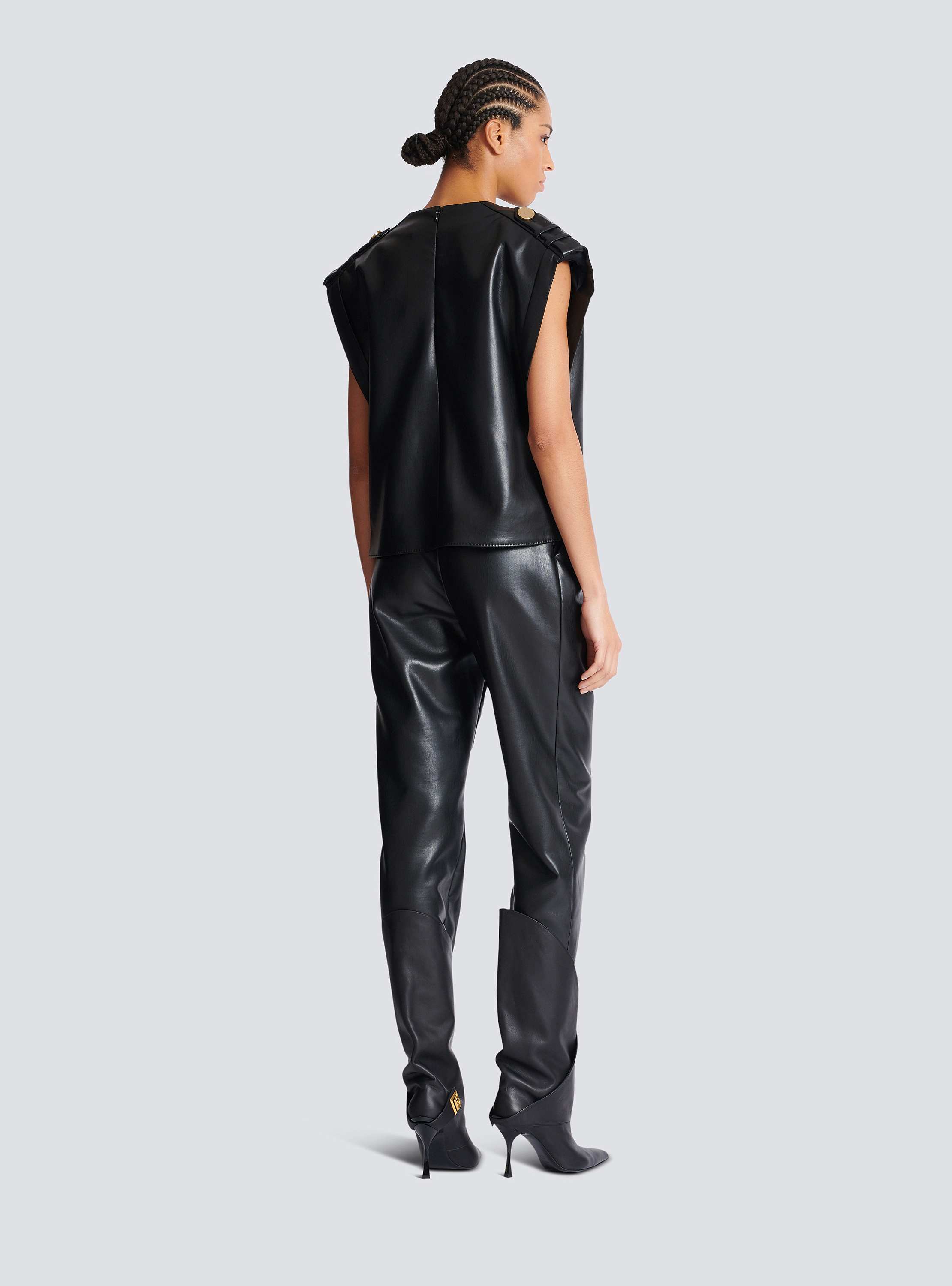 Faux leather draped top 