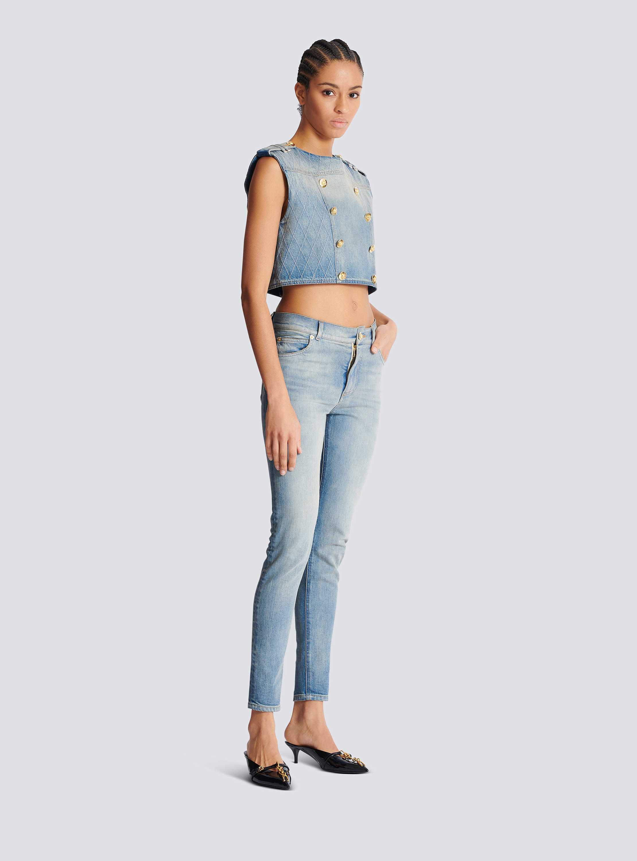 Buttoned Light Blue Denim Top