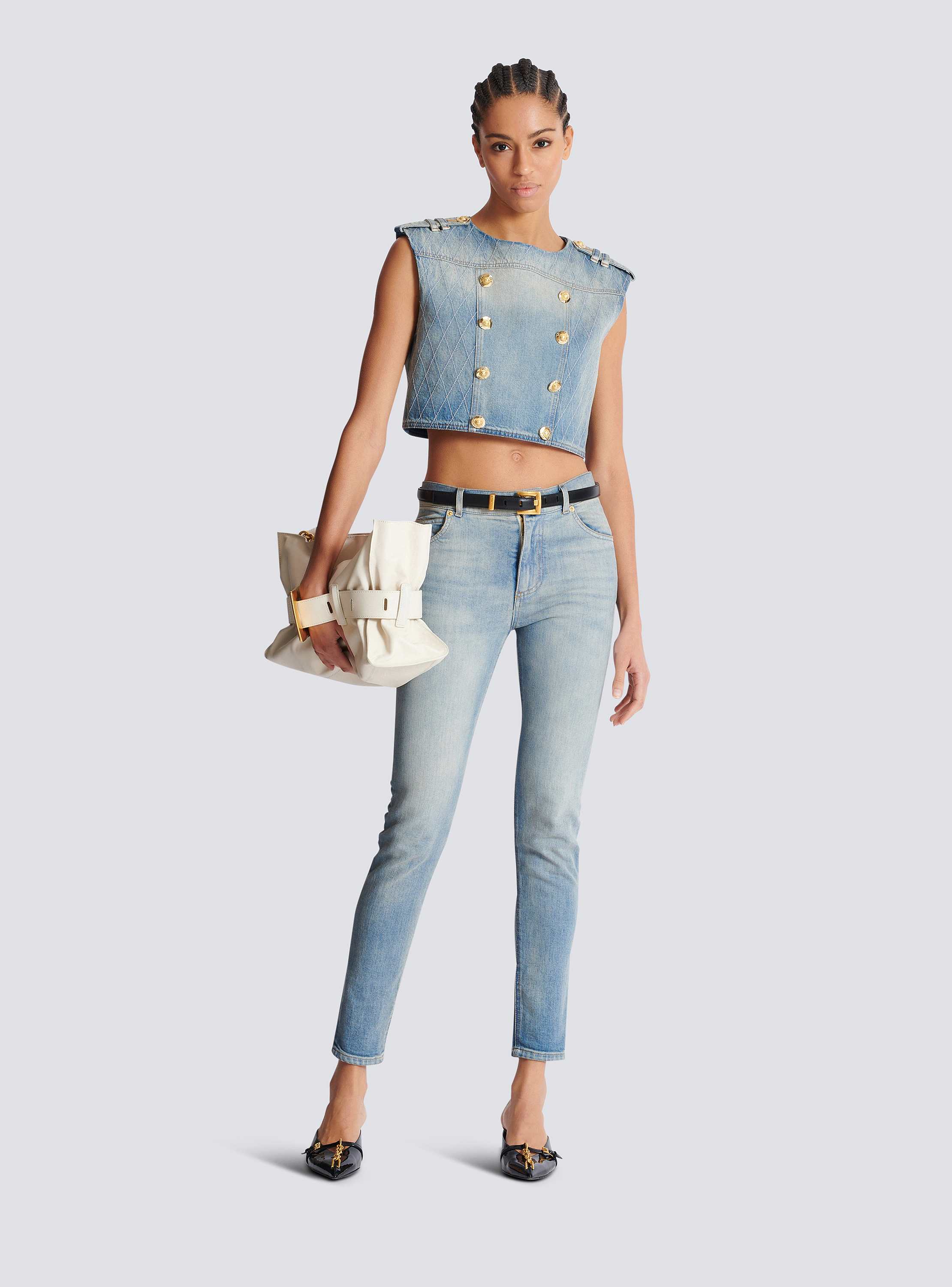 Buttoned Light Blue Denim Top