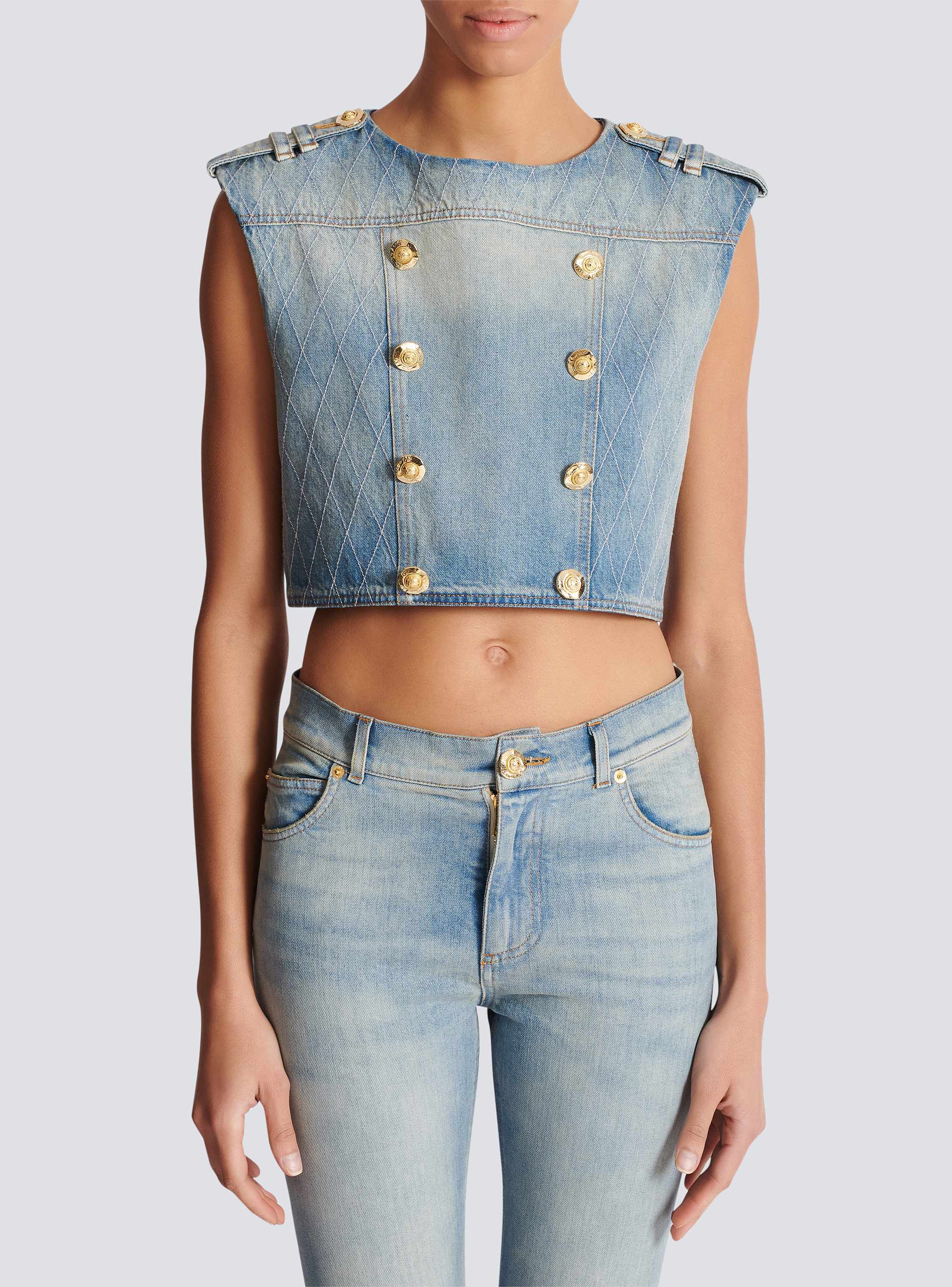 Buttoned Light Blue Denim Top