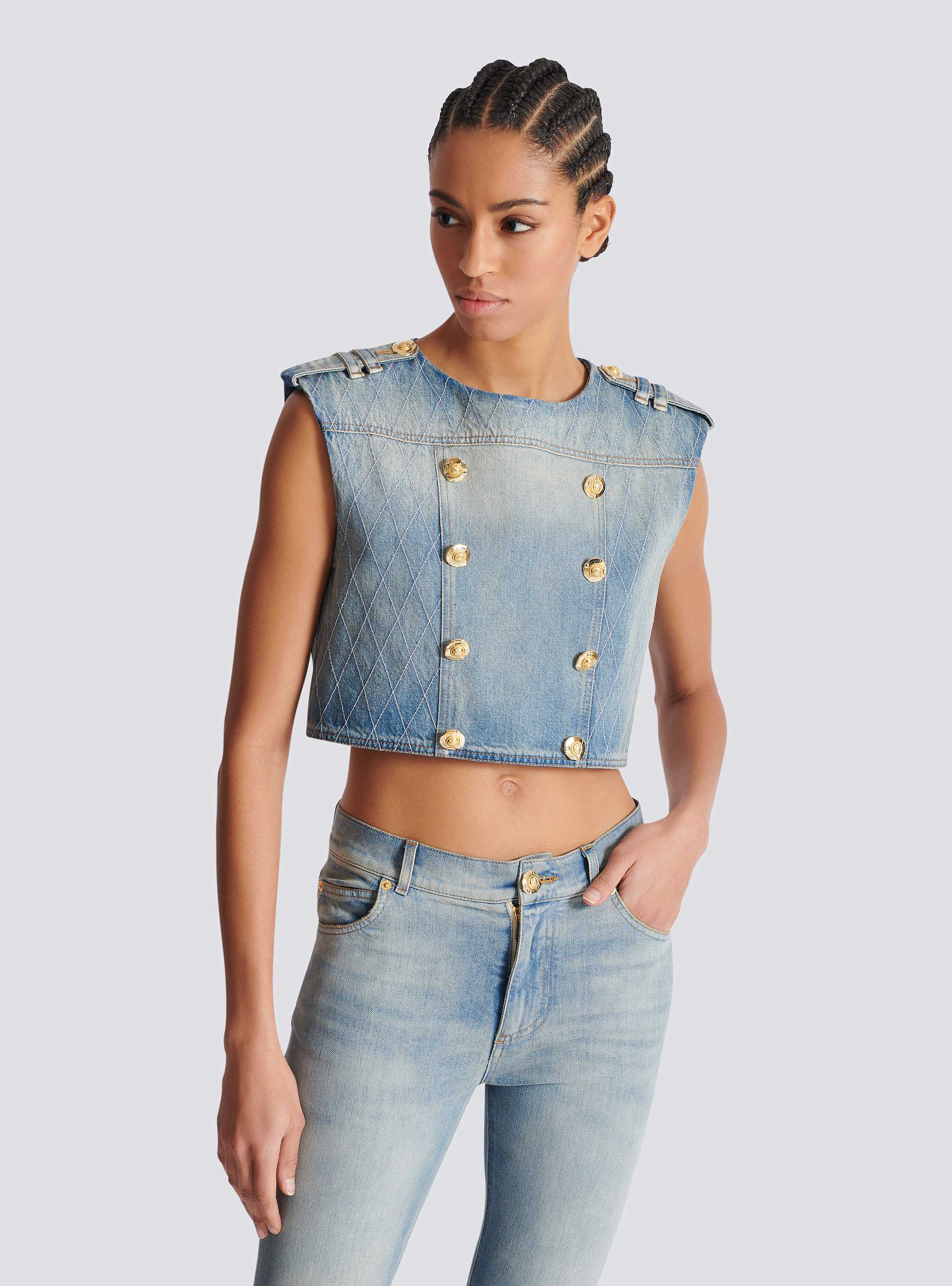 Buttoned Light Blue Denim Top