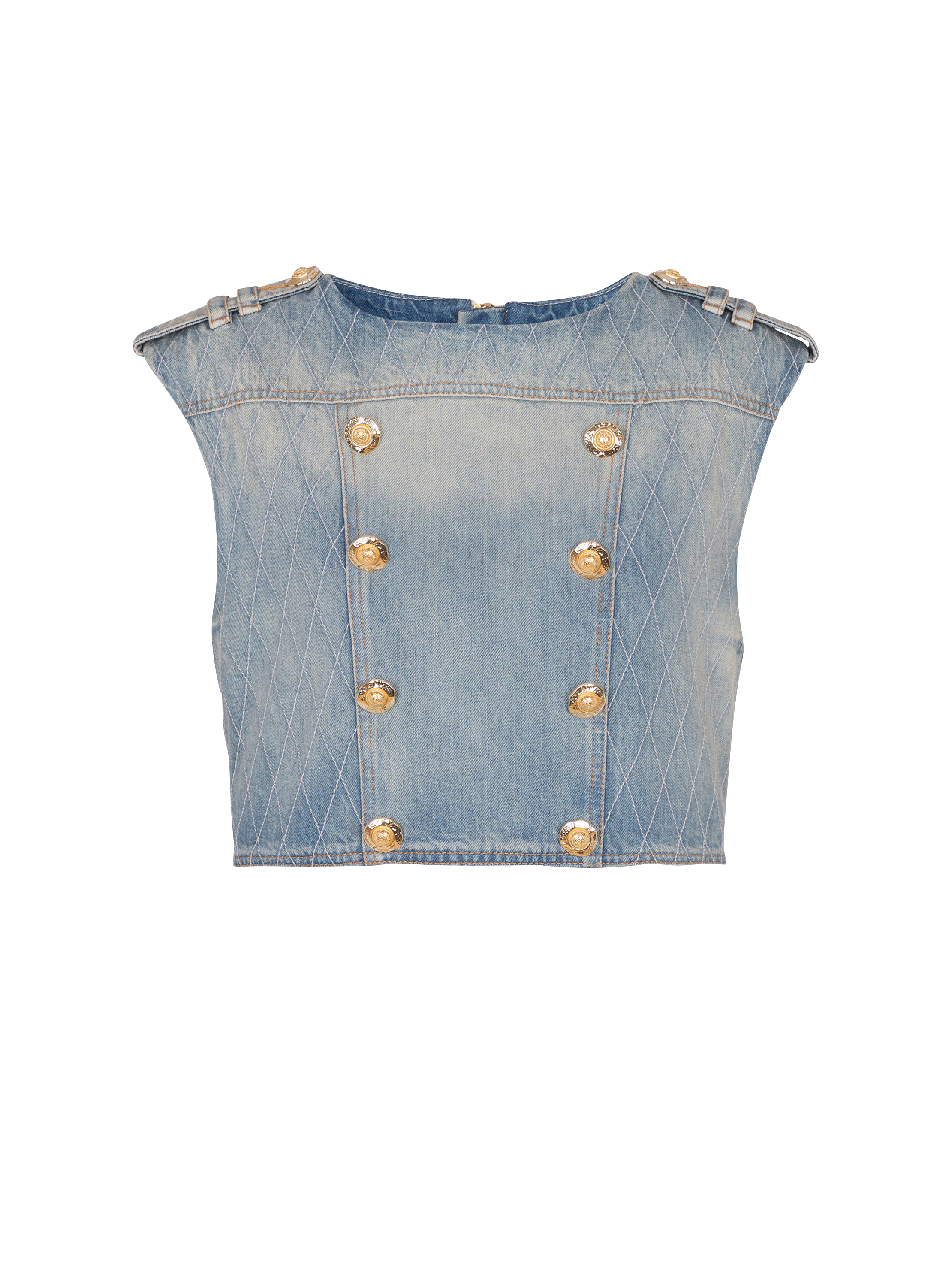 Buttoned Light Blue Denim Top