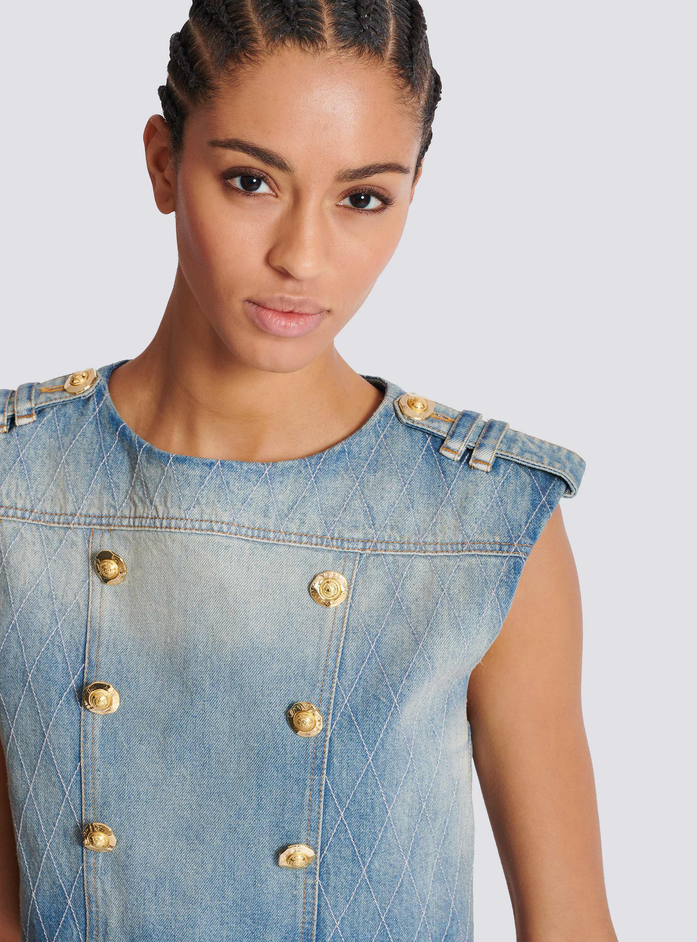 Buttoned Light Blue Denim Top