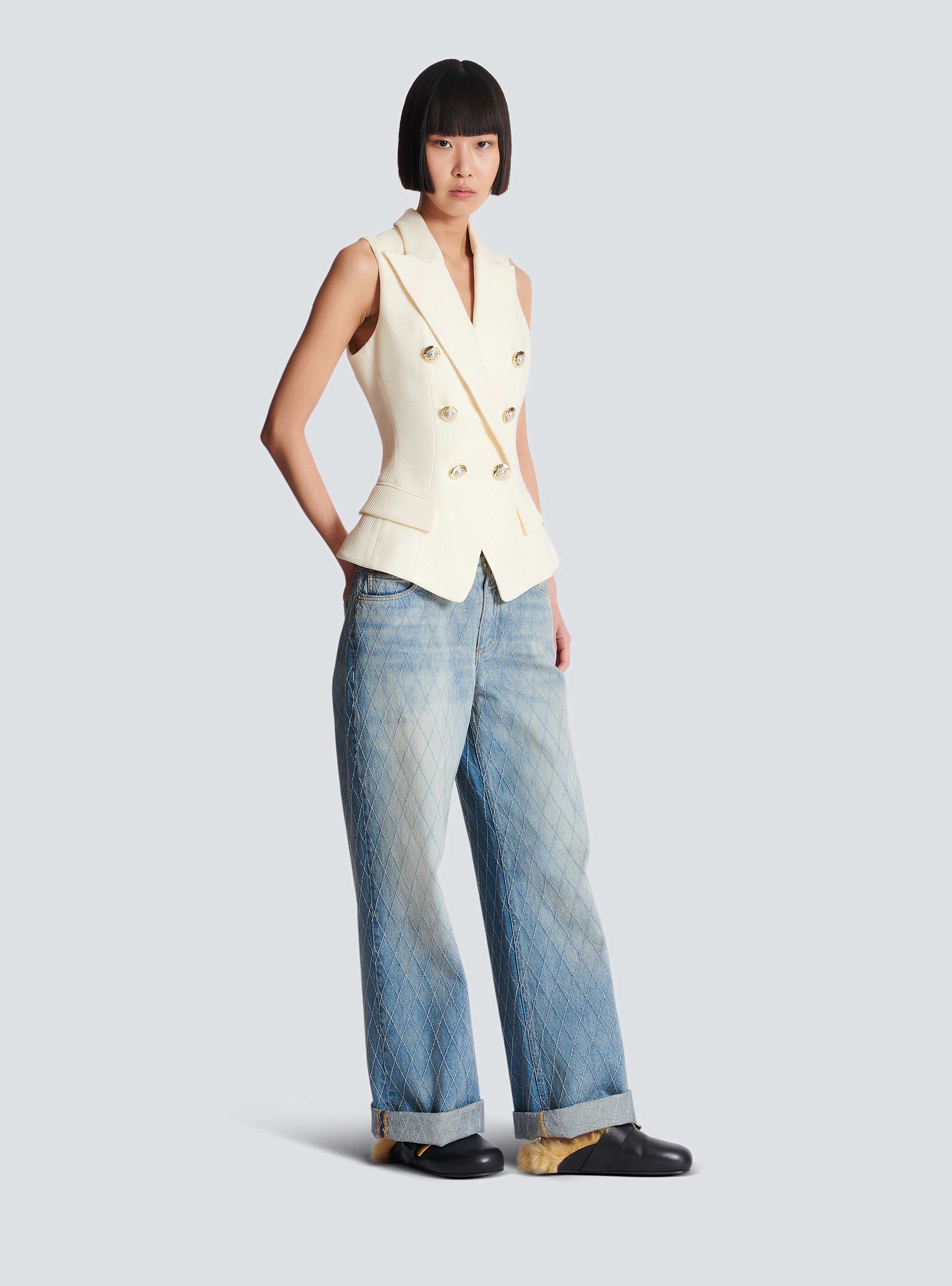 6 Btn Fitted Natte Tailored Top