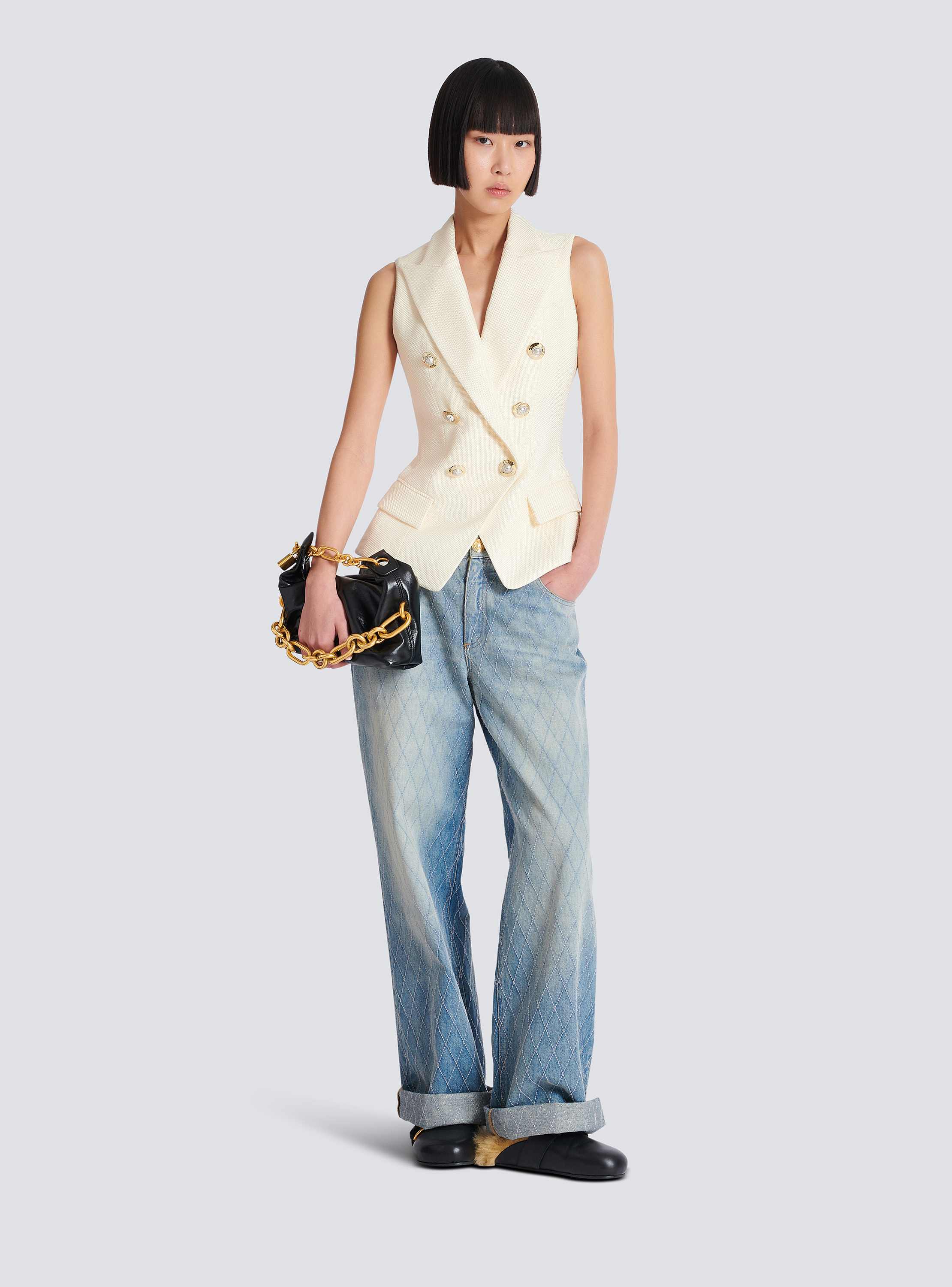 6 Btn Fitted Natte Tailored Top