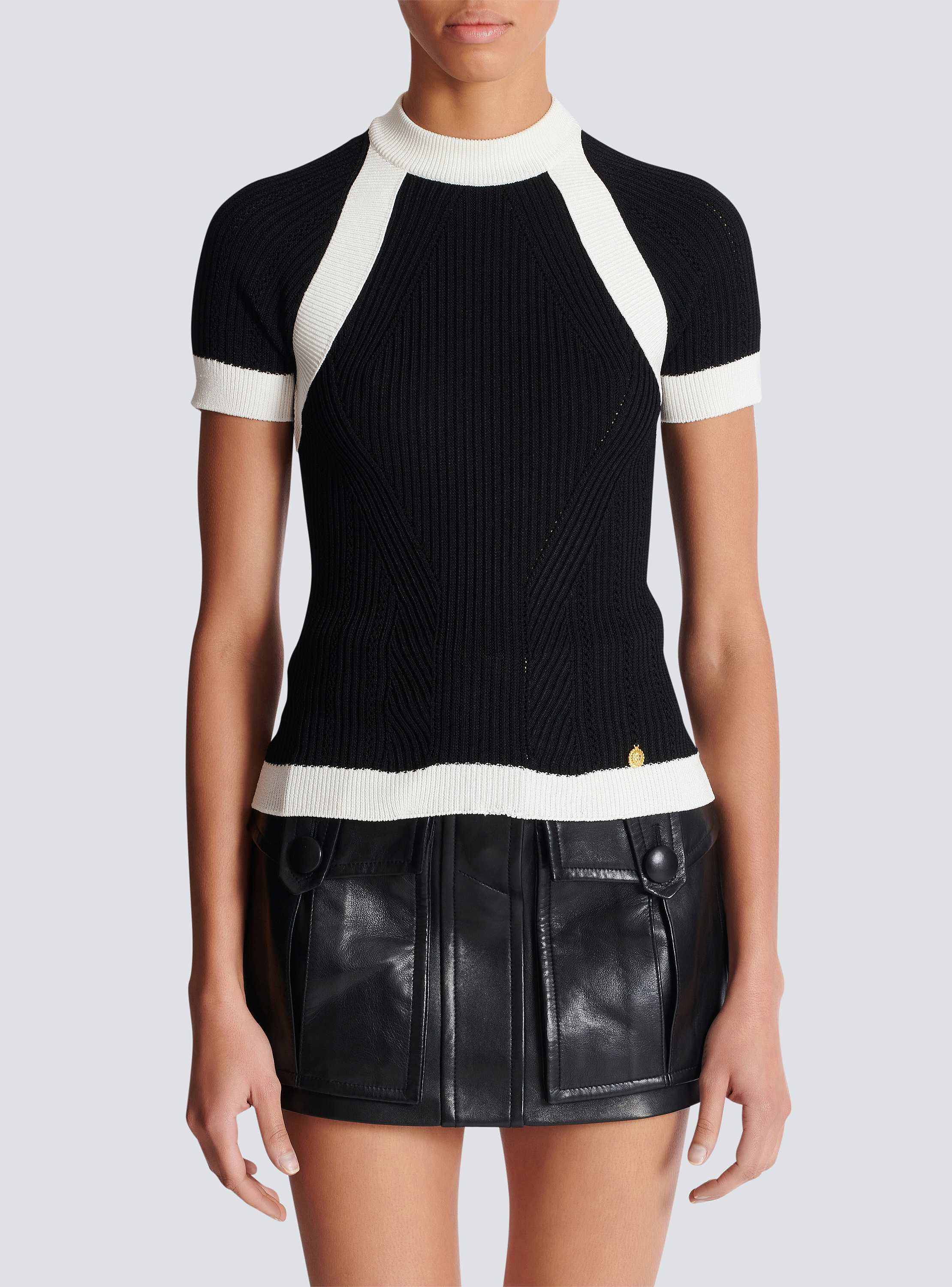 Short-sleeved knit top black - Women | BALMAIN