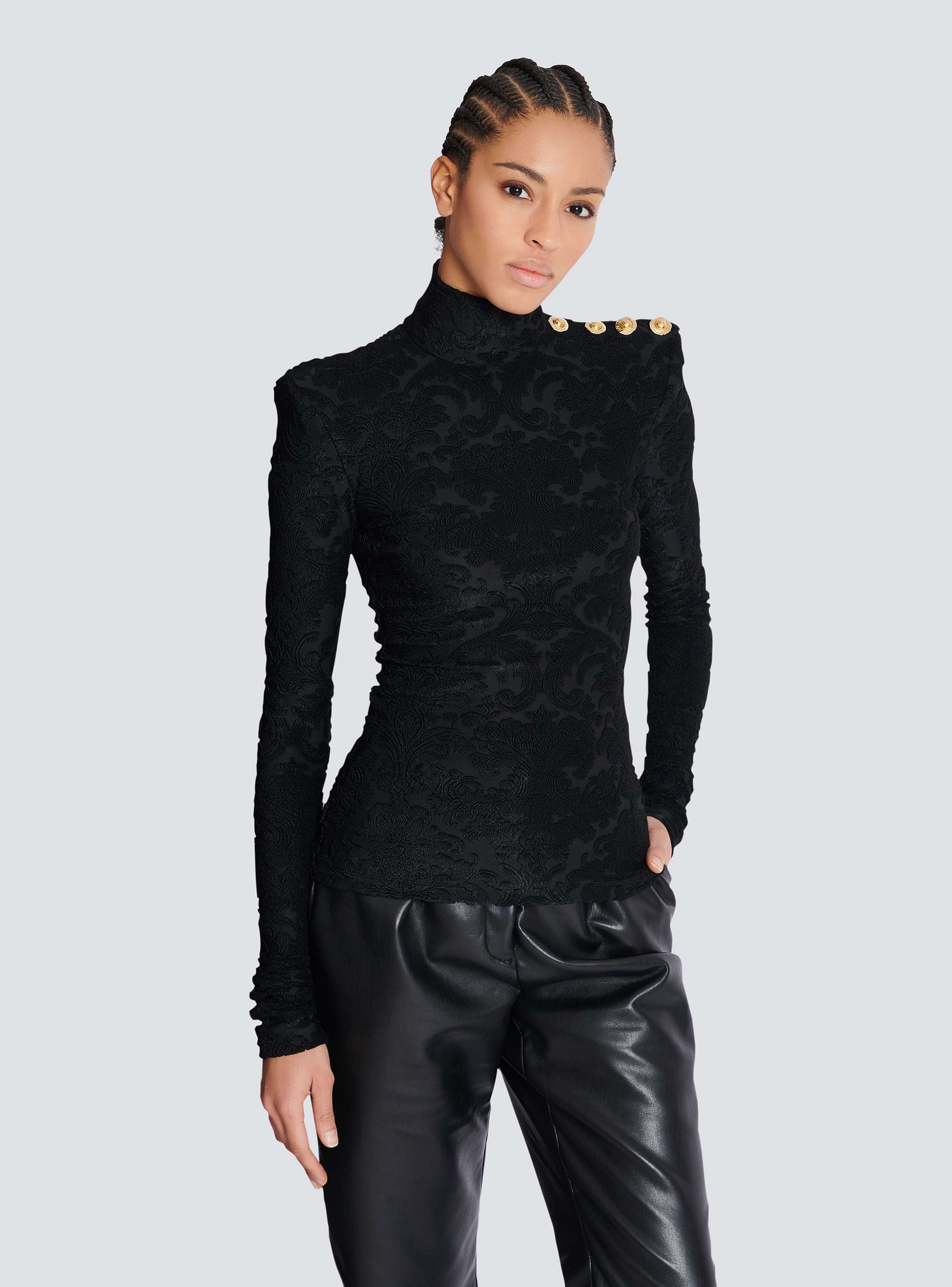 バルマン　ロンT ブラック Baroque pattern long-sleeved top black black - Women | BALMAIN