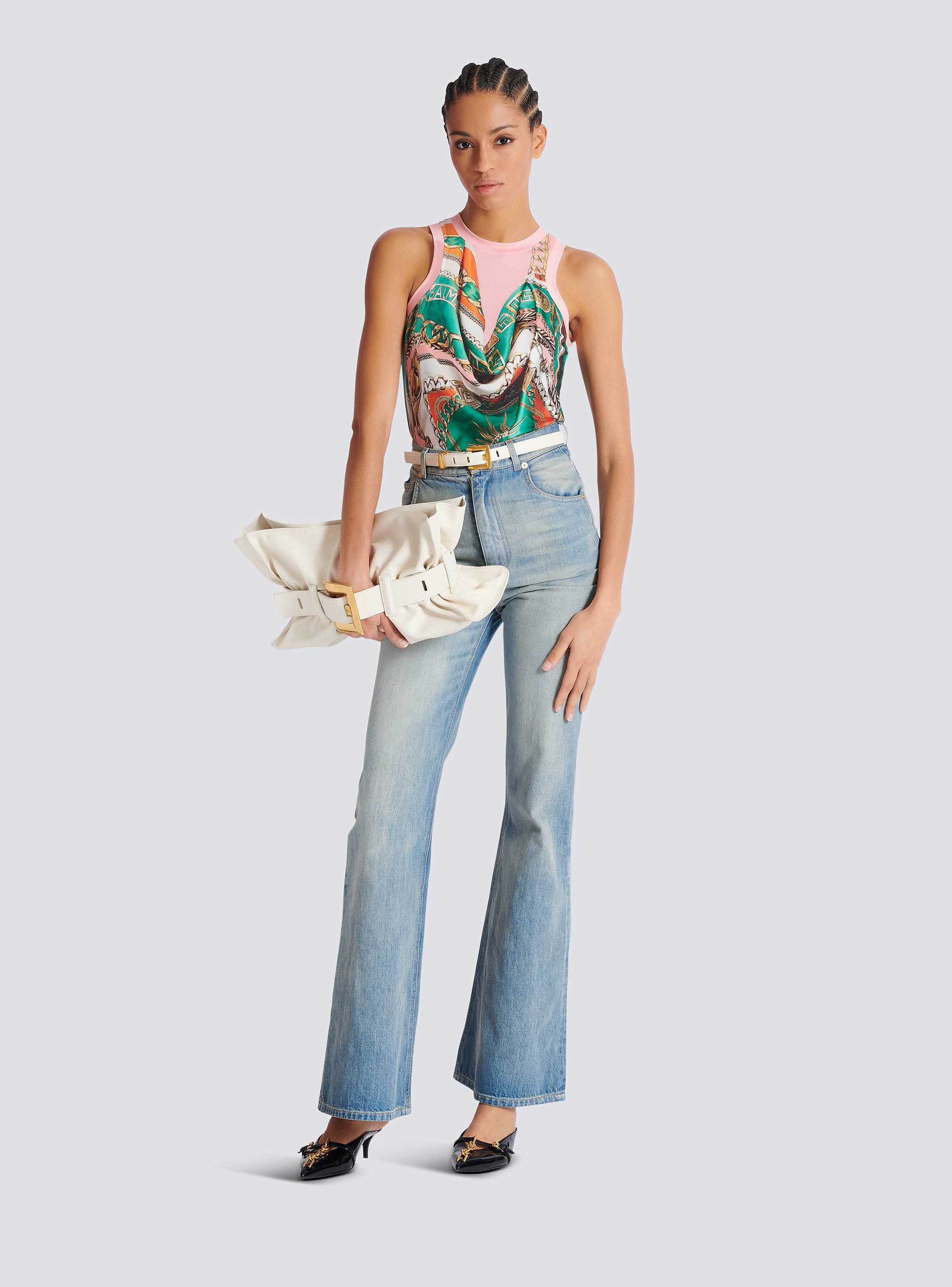 Trompe-l'œil-style Balmain Foulard print vest top 