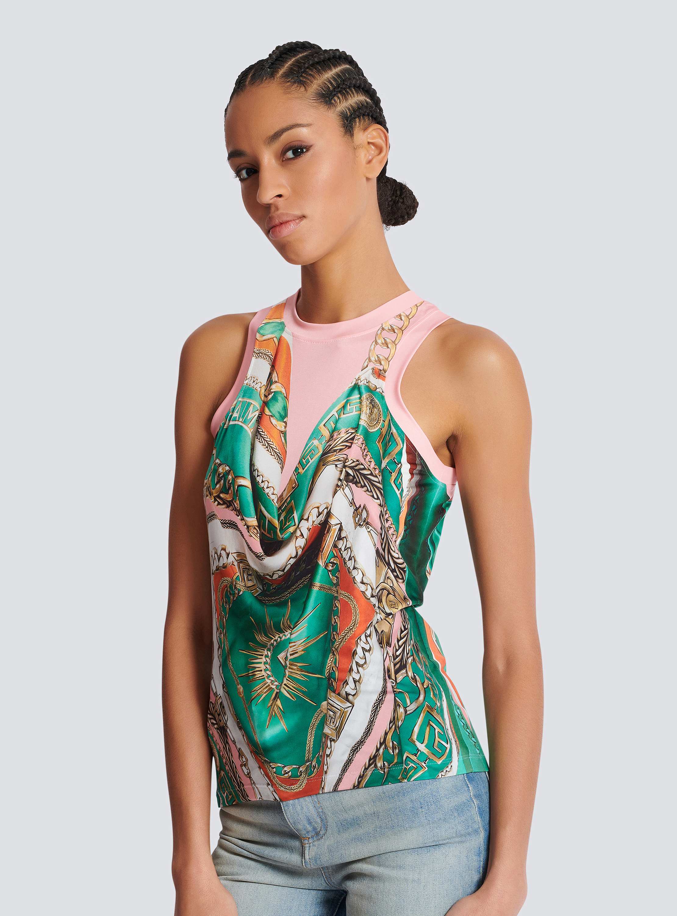 Trompe-l'œil-style Balmain Foulard print vest top 