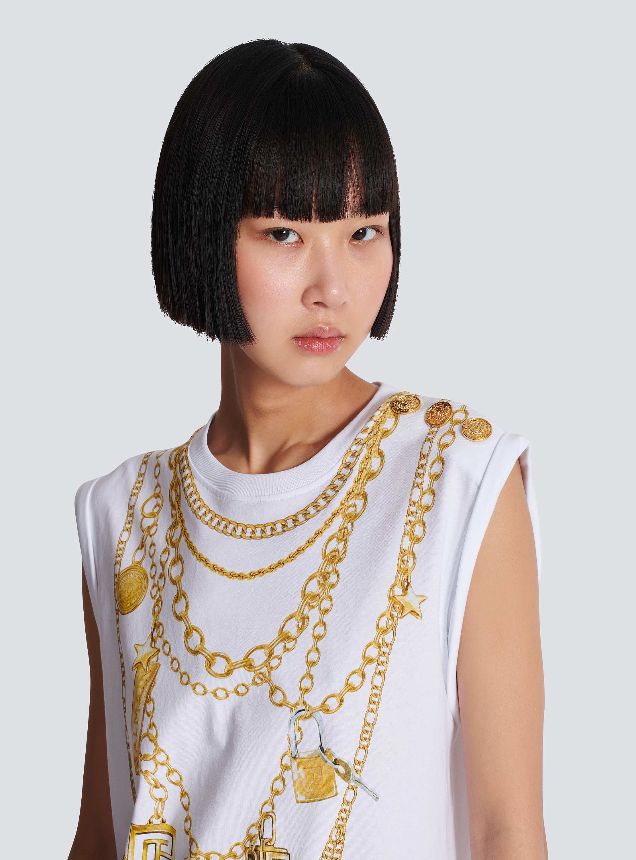 Trompe-l'œil-style Collier print vest top white white