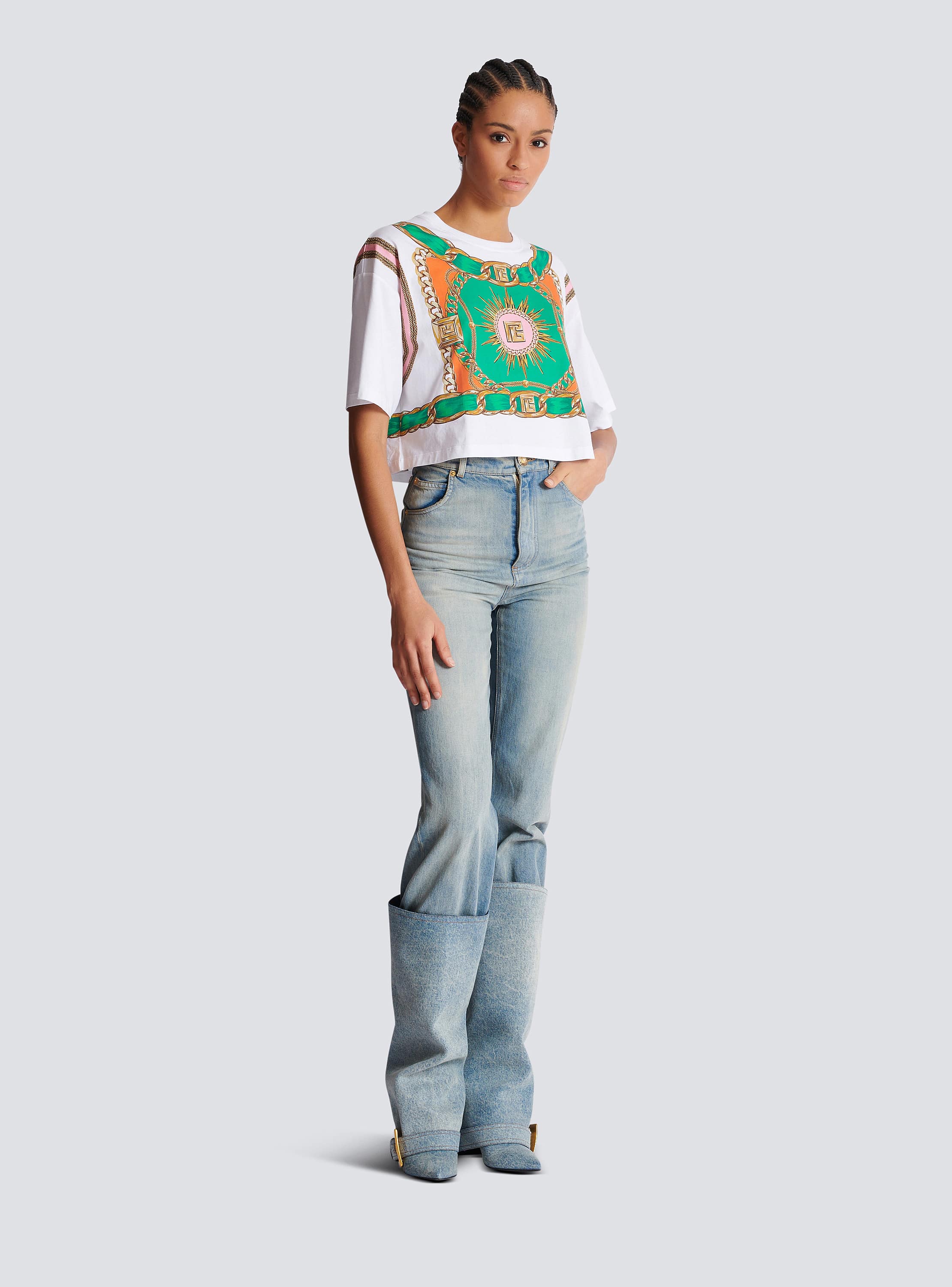Cropped T-shirt with Balmain Foulard print