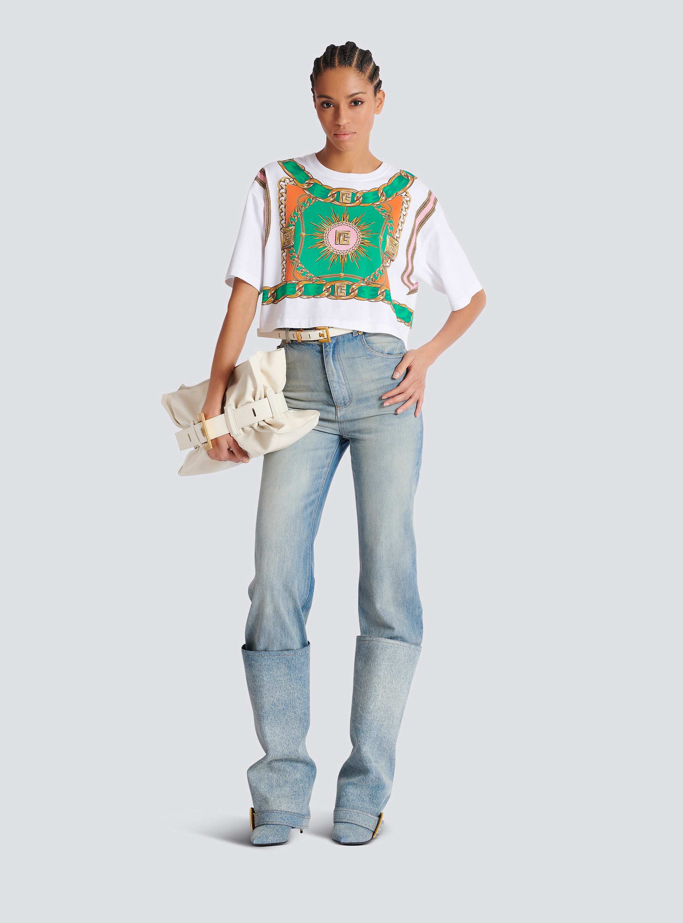 Cropped T-shirt with Balmain Foulard print