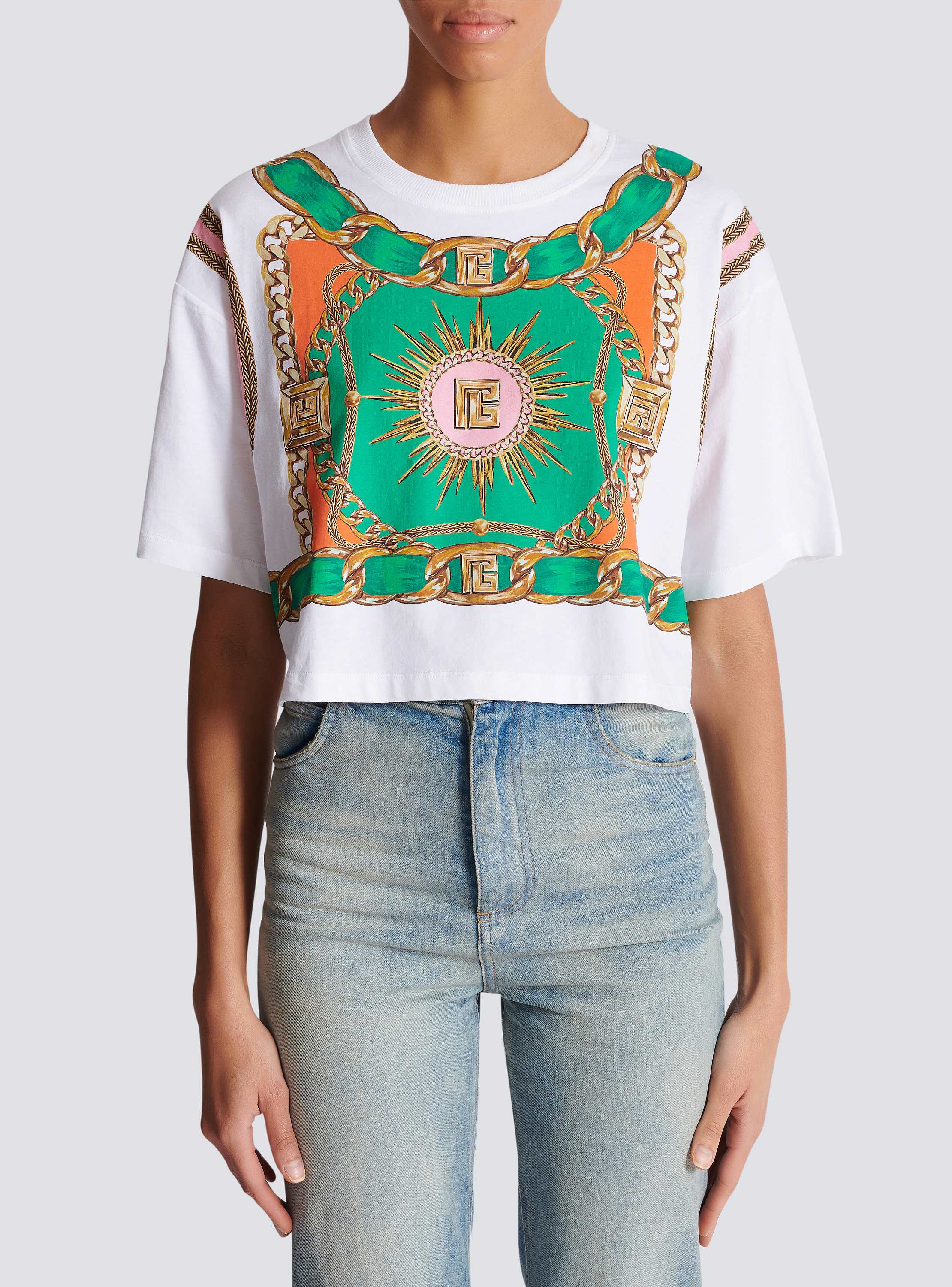 Cropped T-shirt with Balmain Foulard print