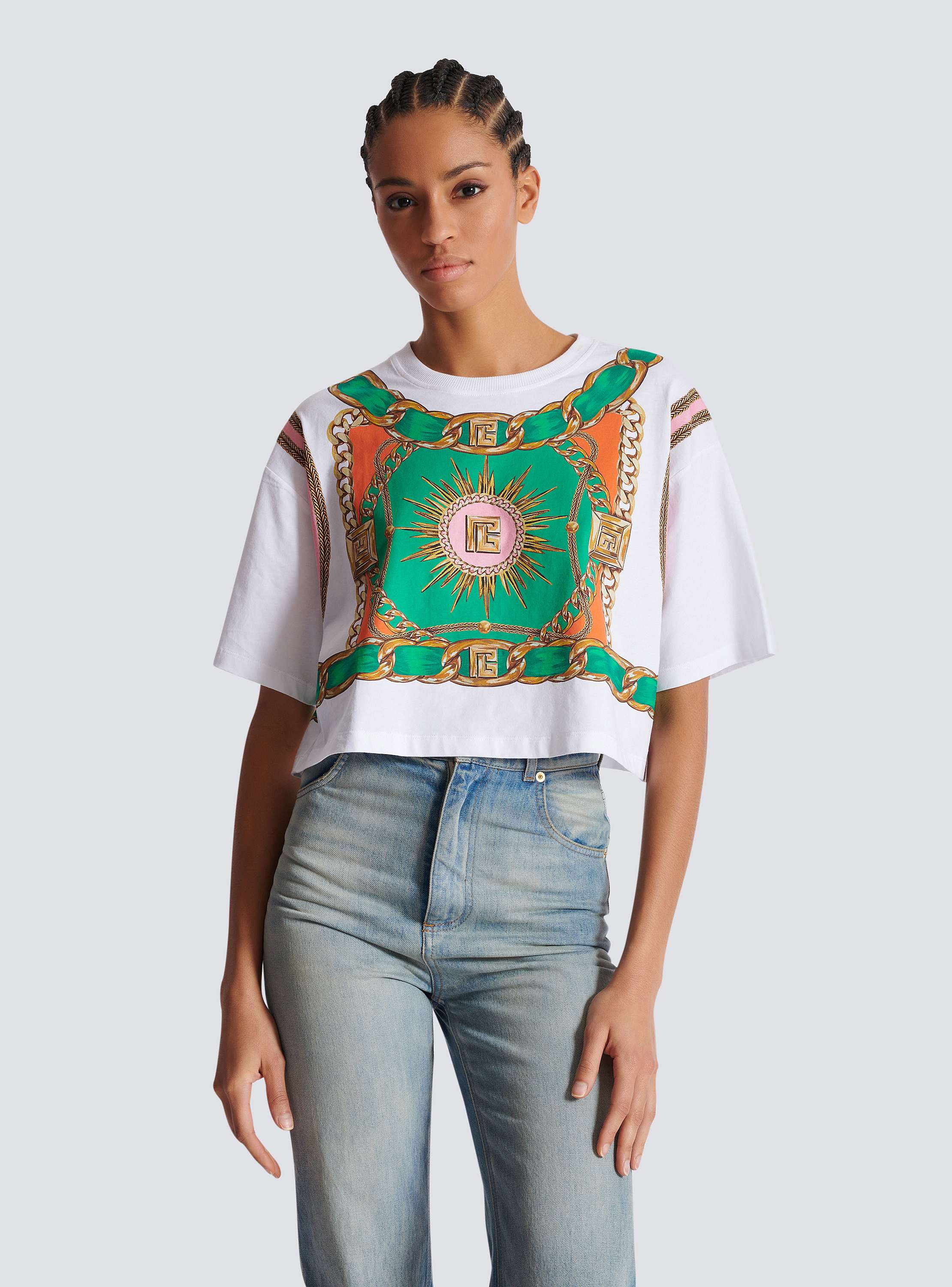 Cropped T-shirt with Balmain Foulard print