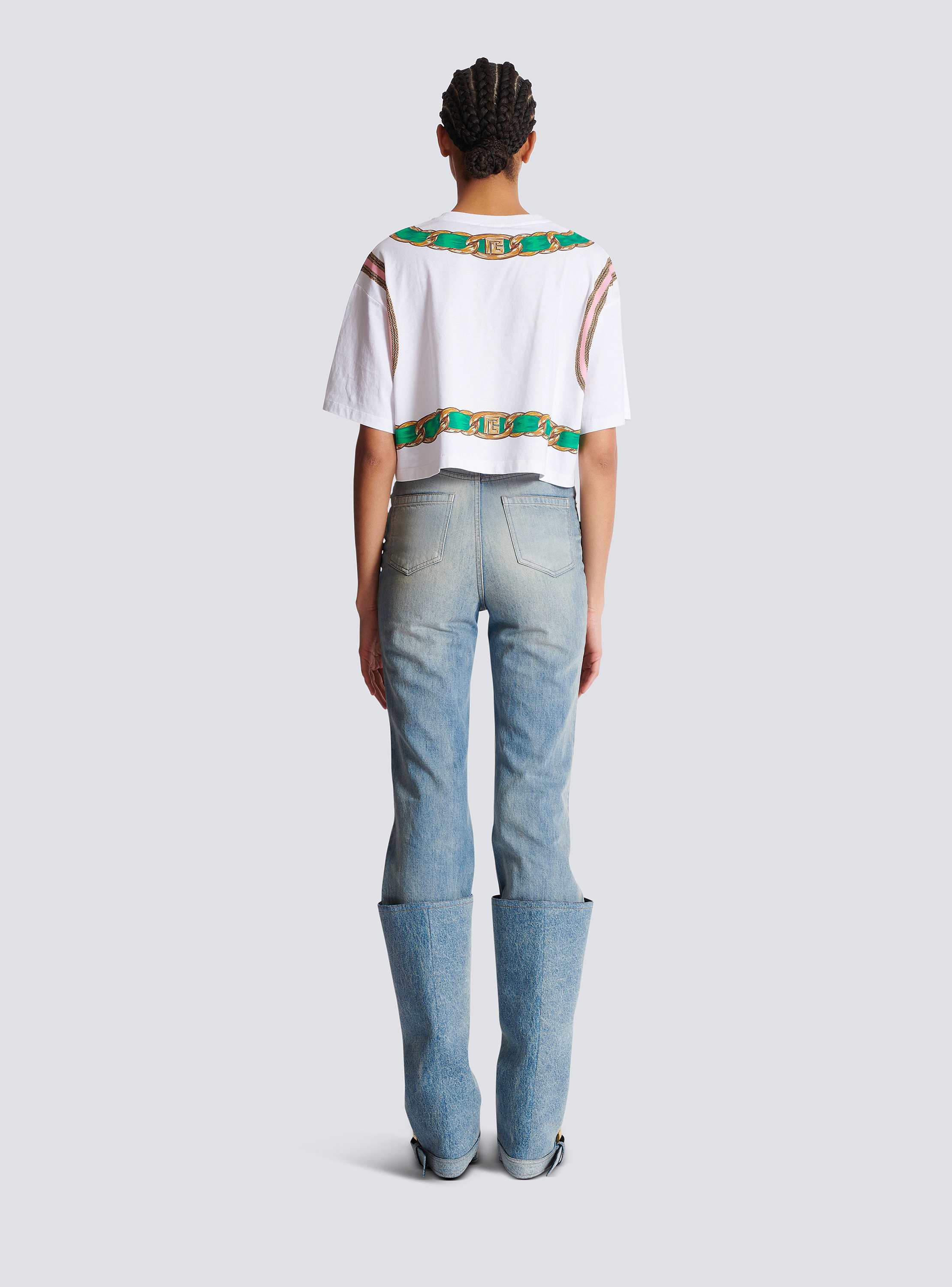 Cropped T-shirt with Balmain Foulard print