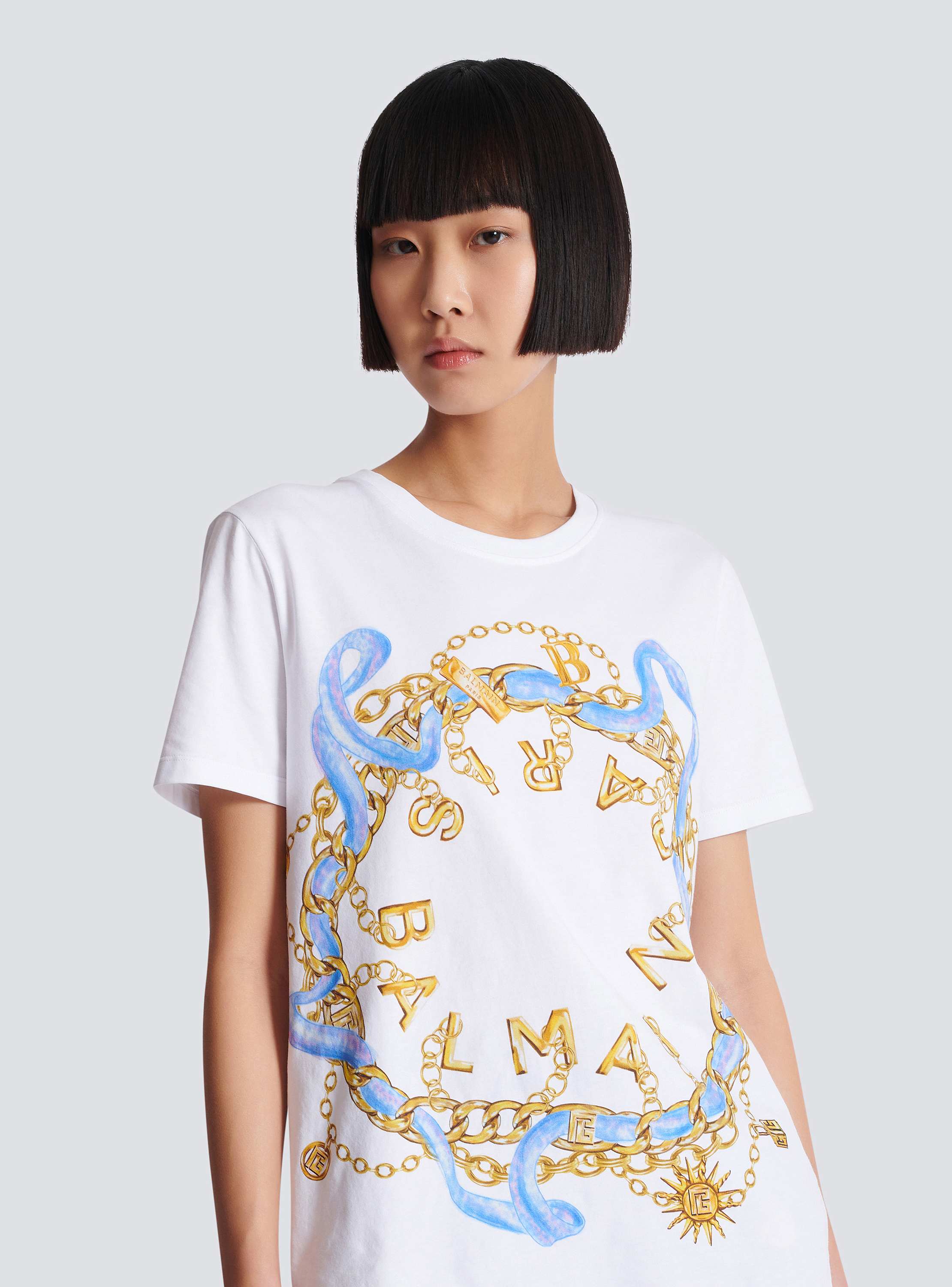 【関税＆送料込み】Balmain Chain Print T-Shirt Clothing T-shirt with Balmain Paris Chain print white white - Women