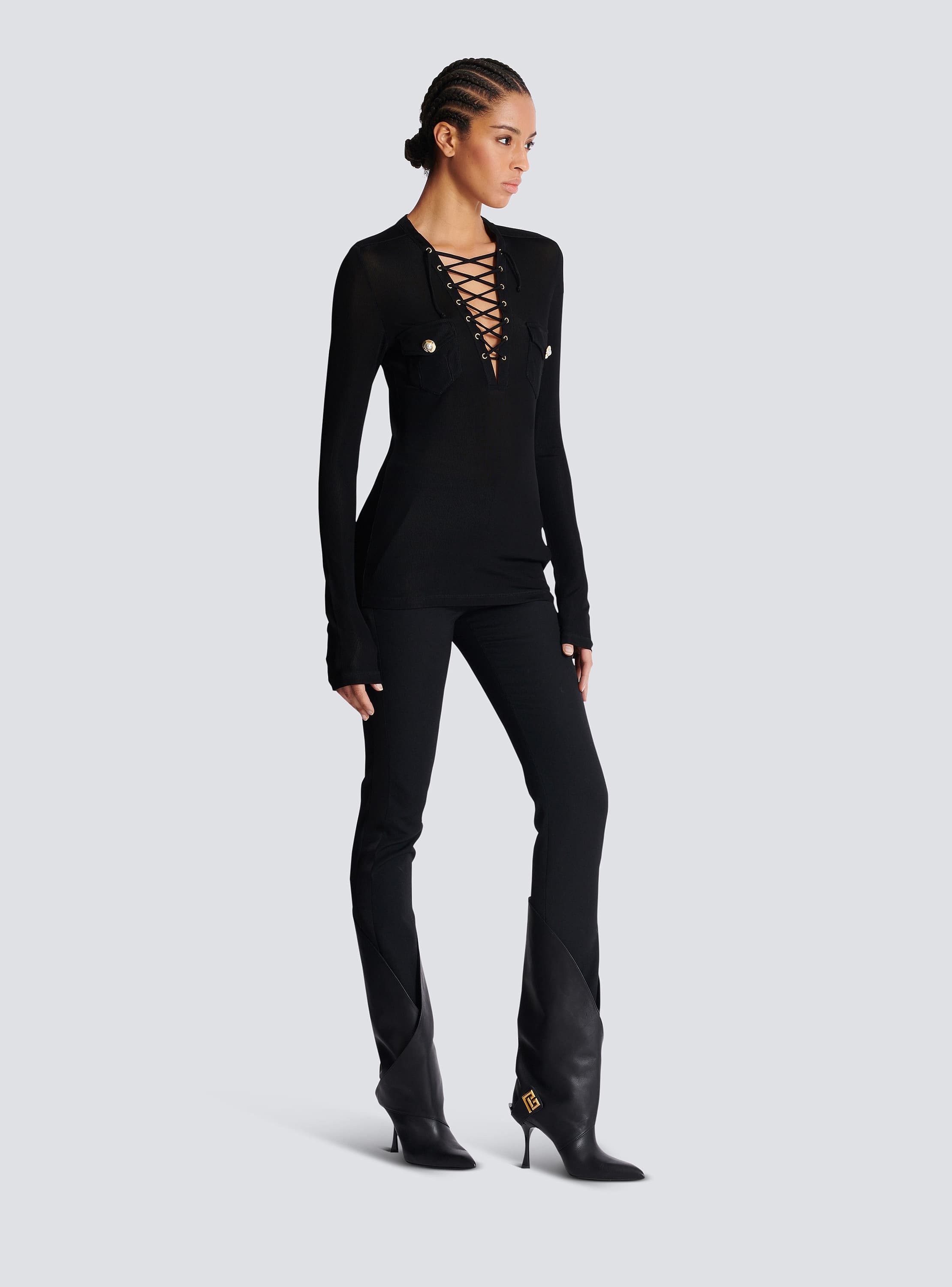 Long-sleeved lace-up top