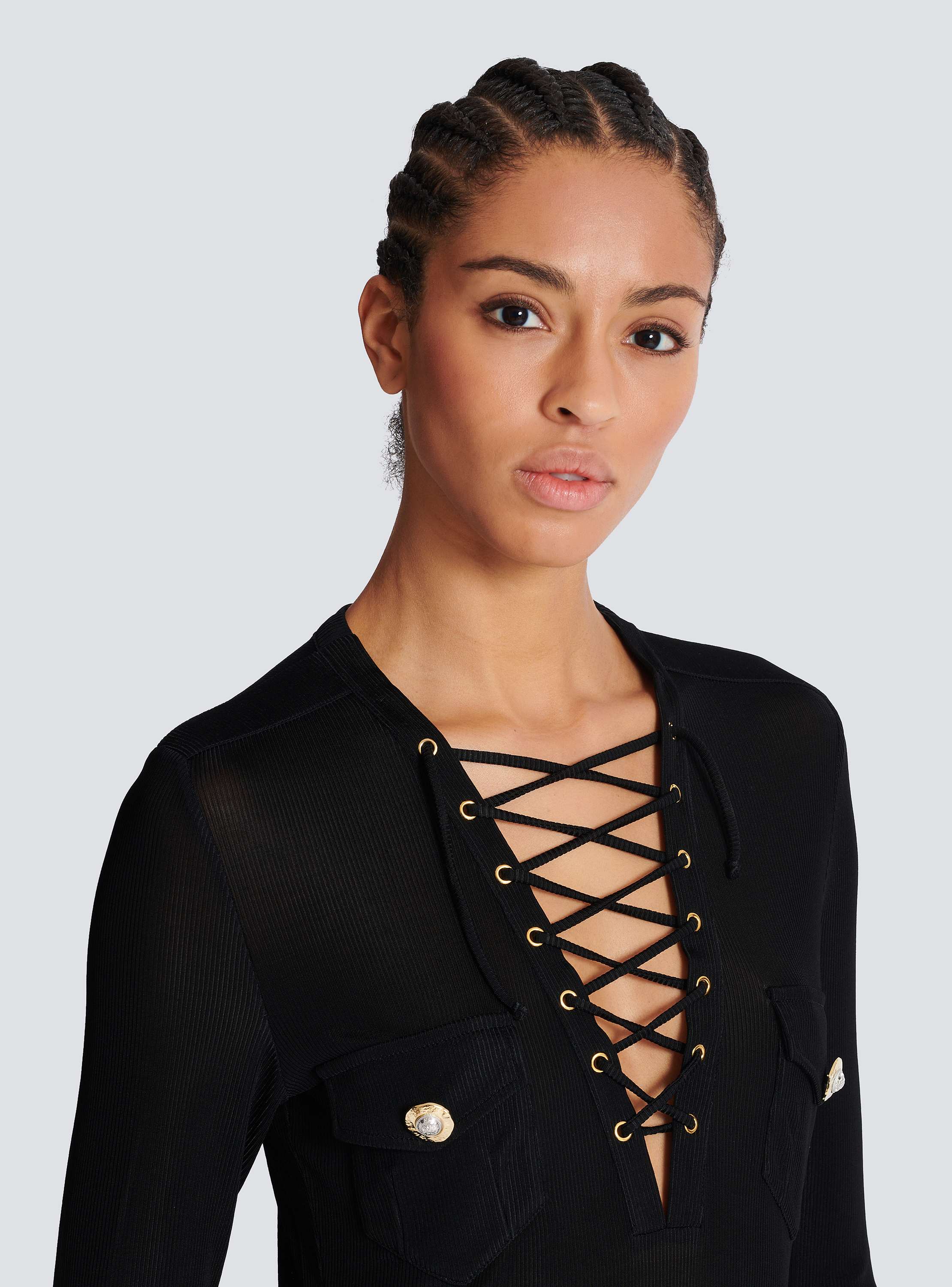 Long-sleeved lace-up top