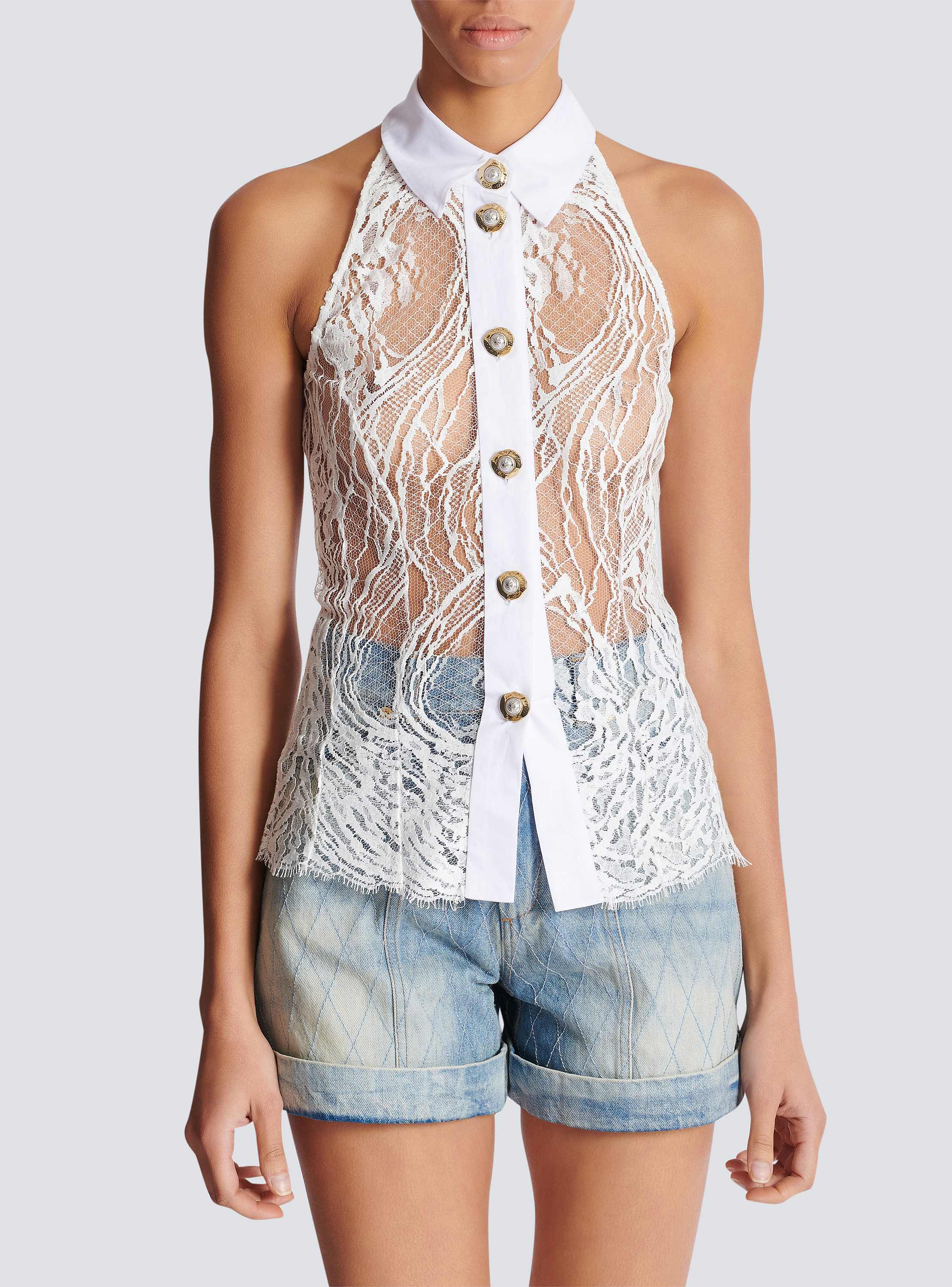 Buttoned Hltnk Lace & Popeline Top