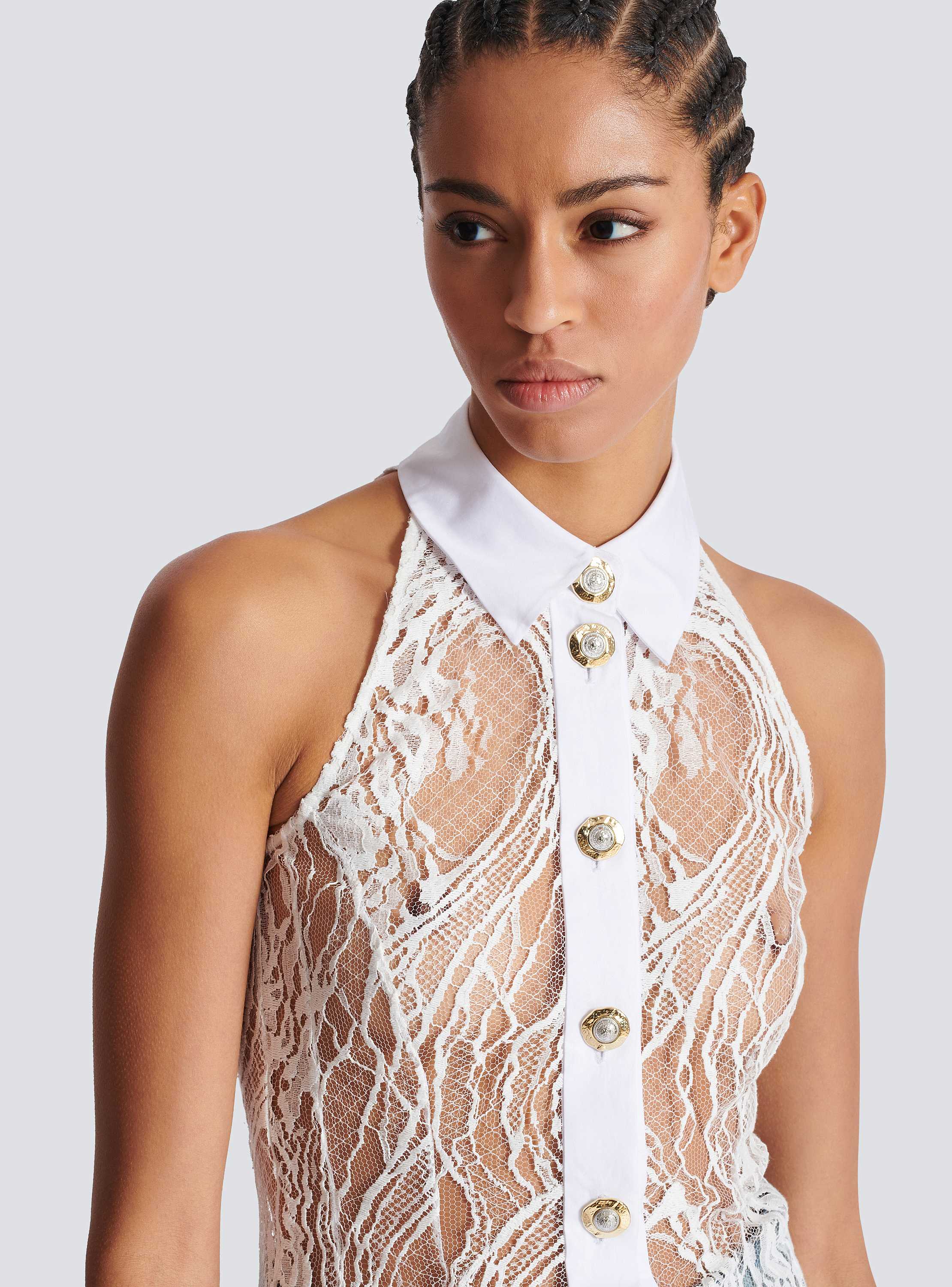 Buttoned Hltnk Lace & Popeline Top