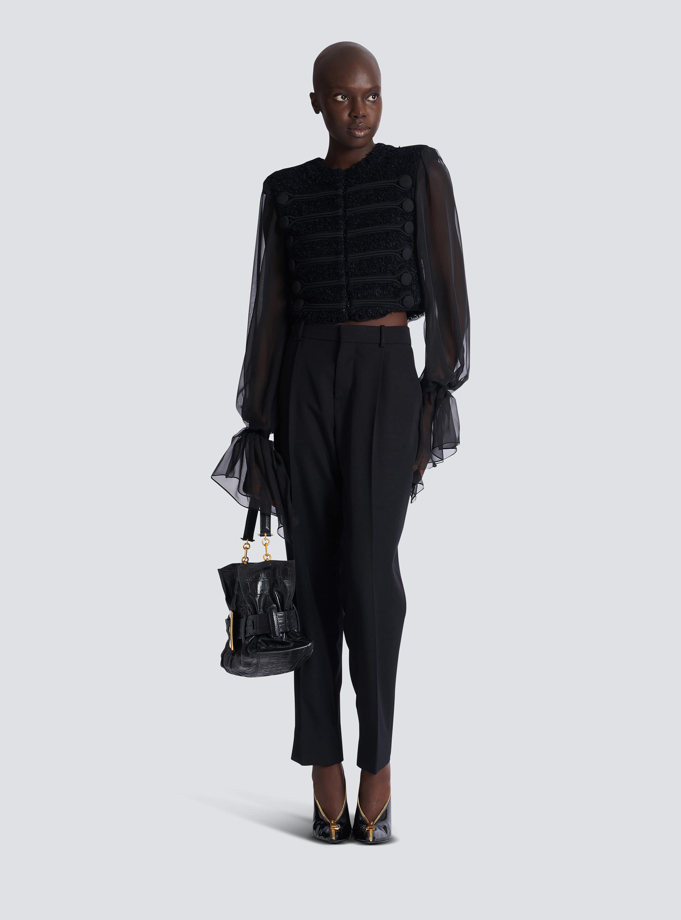 Edge-to-edge tweed and chiffon jacket black black - Women