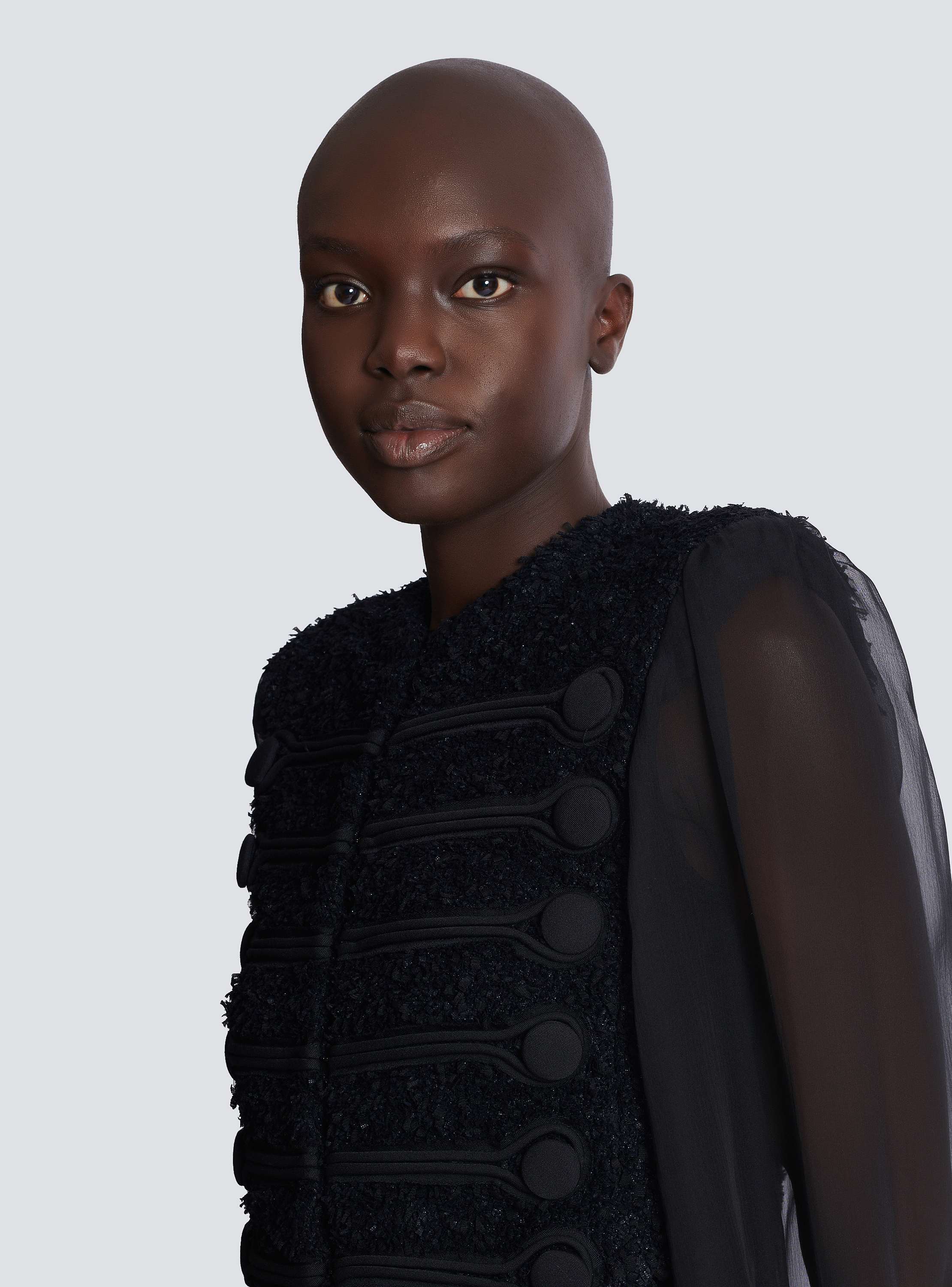 Edge-to-edge tweed and chiffon jacket - Women | BALMAIN
