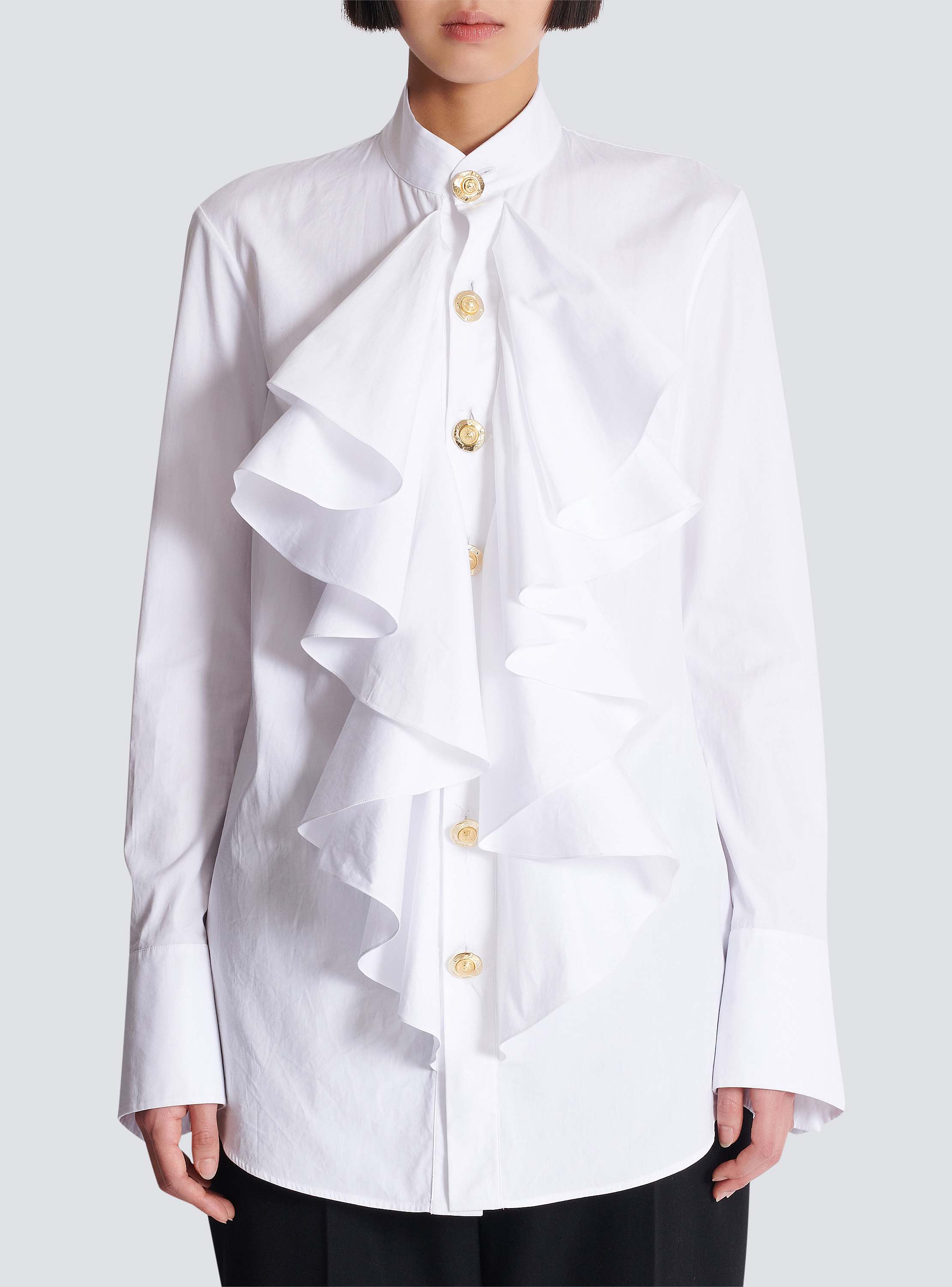 フリル付き ポプリン製シャツ