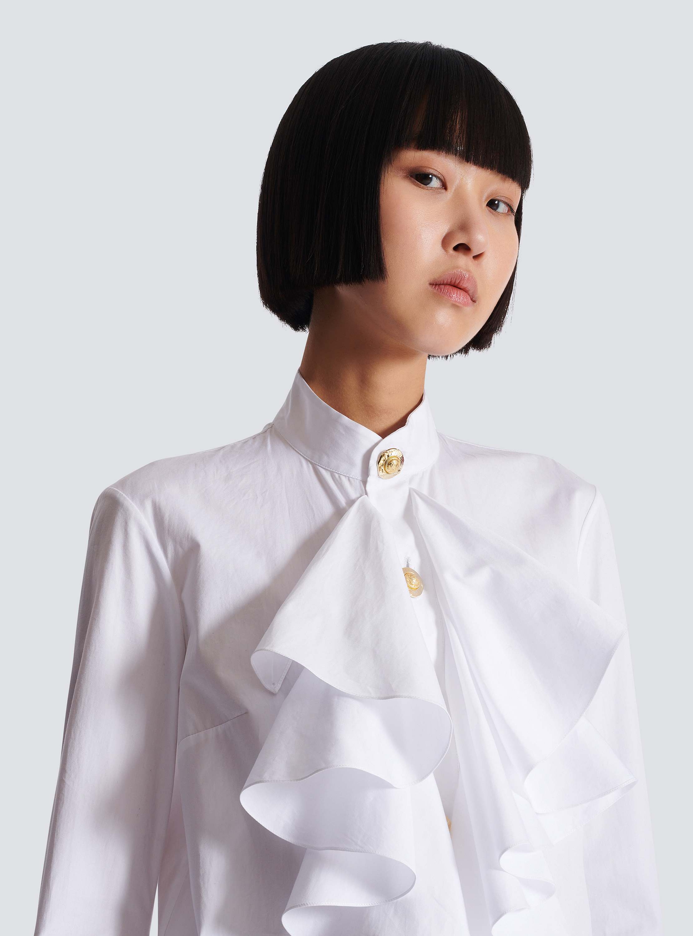 フリル付き ポプリン製シャツ