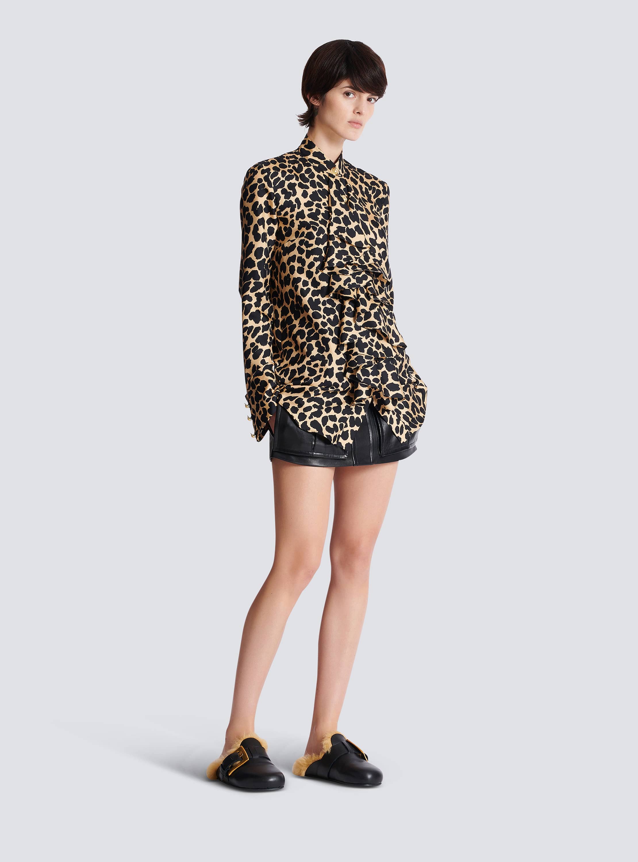 Leopard print ruffled shirt