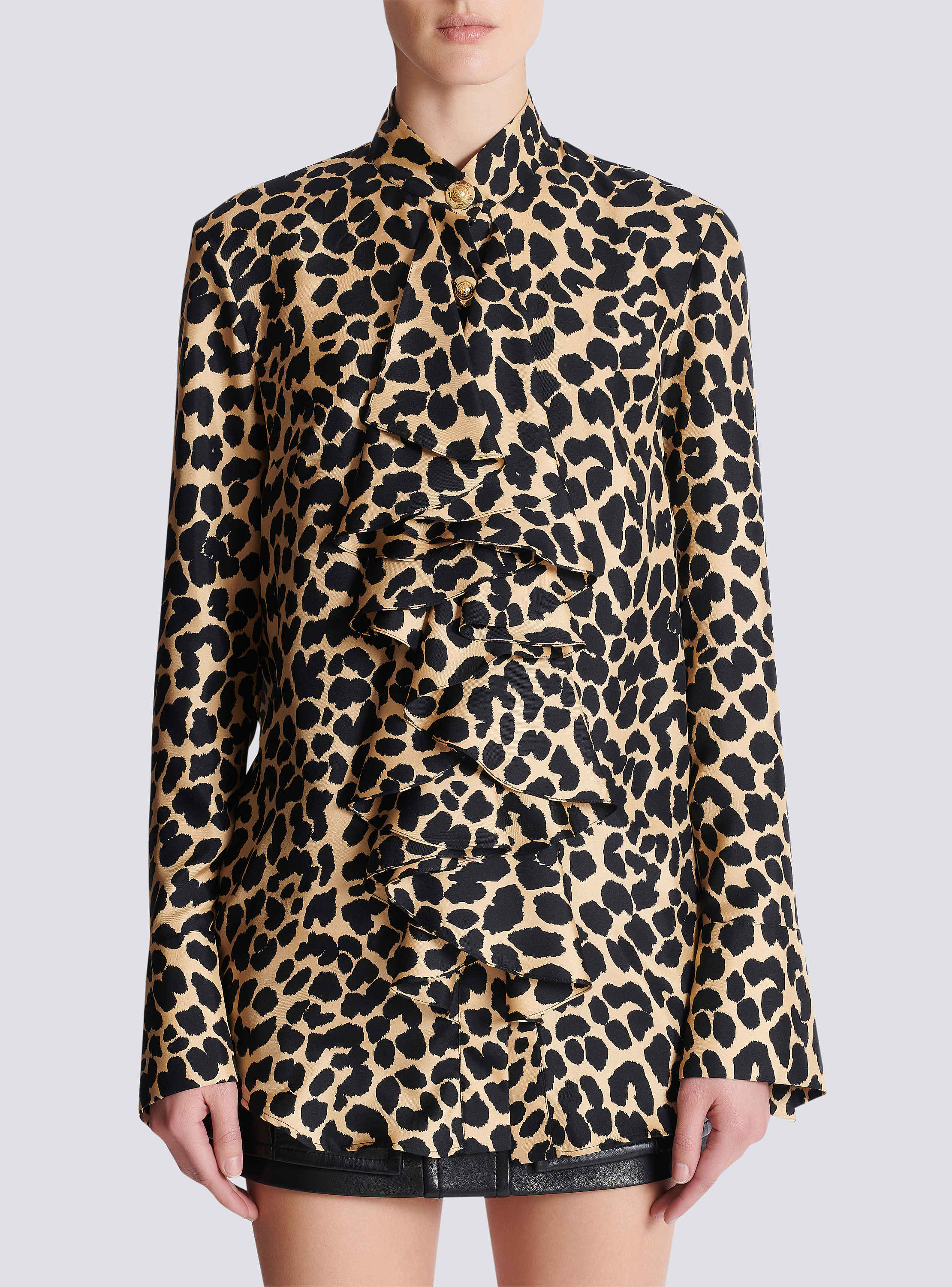 Leopard print ruffled shirt