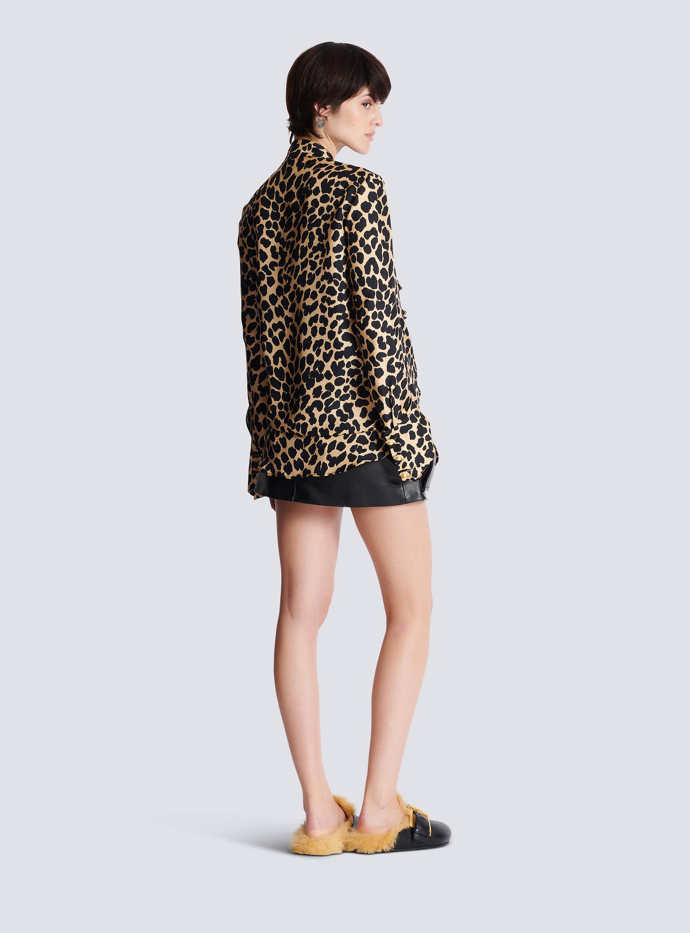 Leopard print ruffled shirt
