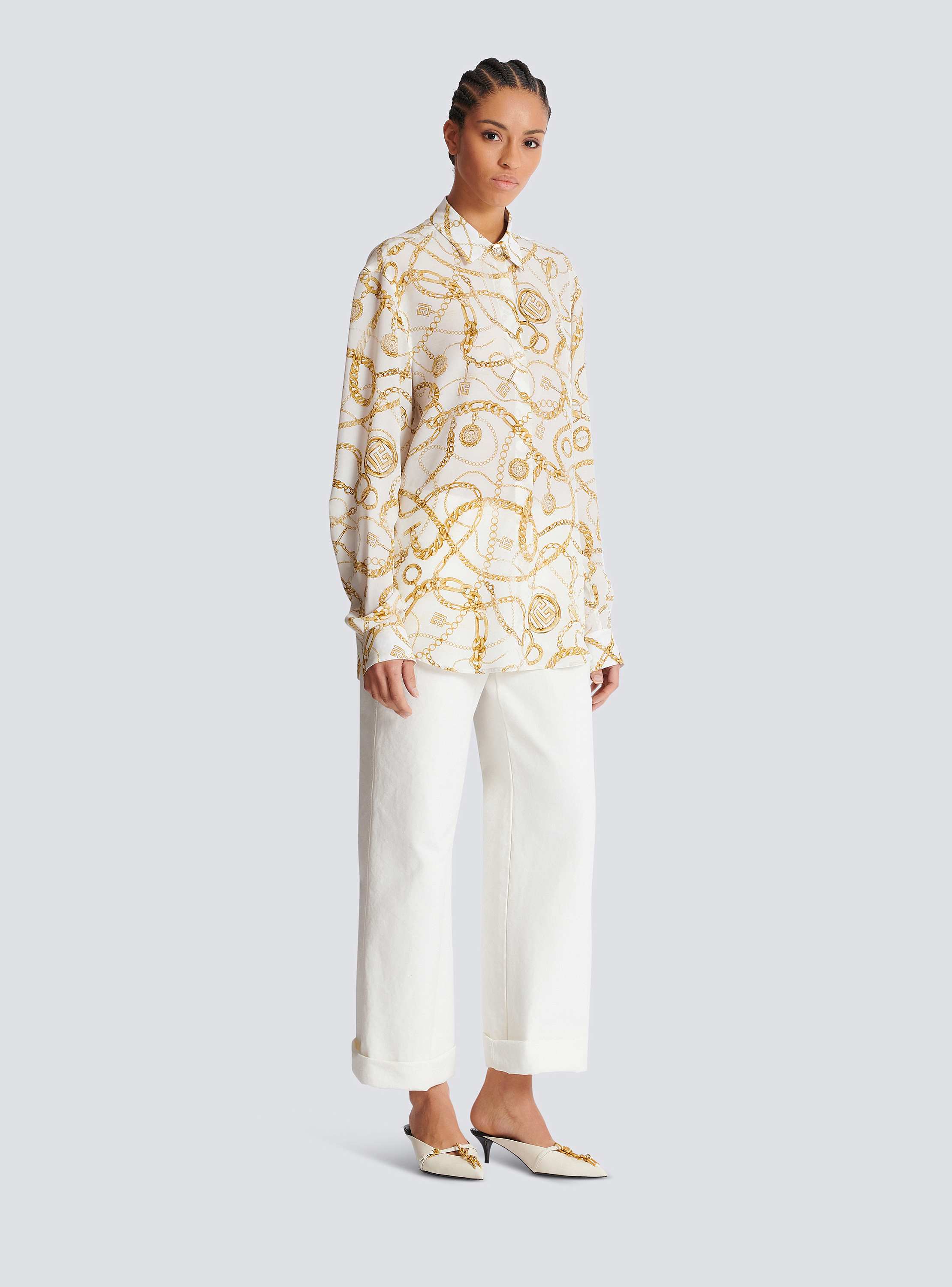 Printed silk shirt with Balmain Chains pattern