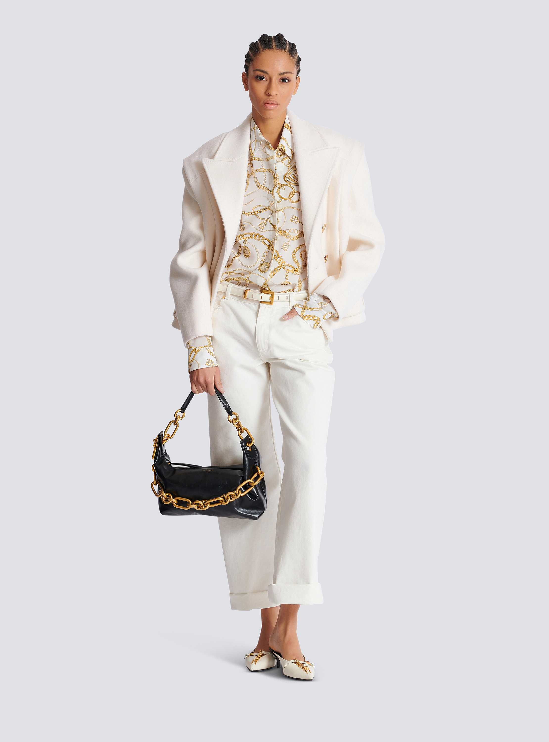 BALMAIN☆chainモチーフプリント入り シルク シャツ Balmain Chaînesモチーフのプリントシルク製 シャツ - Women
