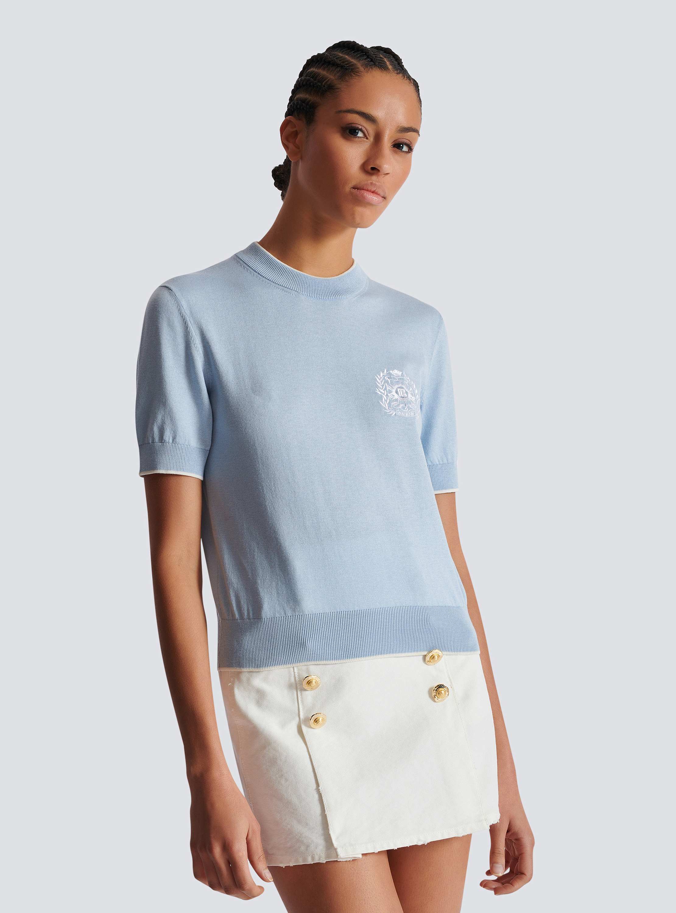 送料無料◆2025新品  Balmain Emblème-embroidered BALMAIN | Women - blue top knit トップス