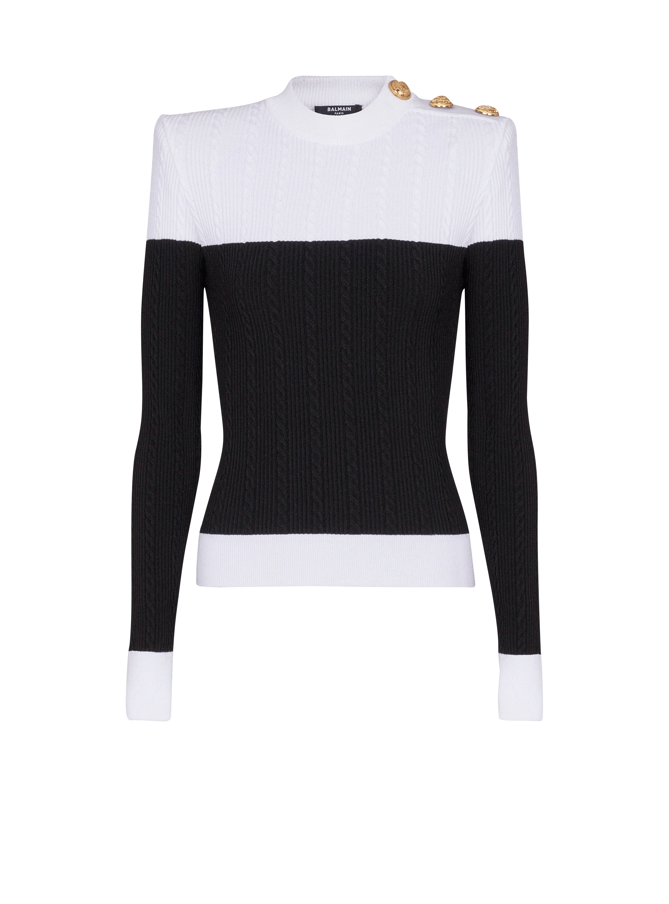 Long-sleeved two-tone knit top