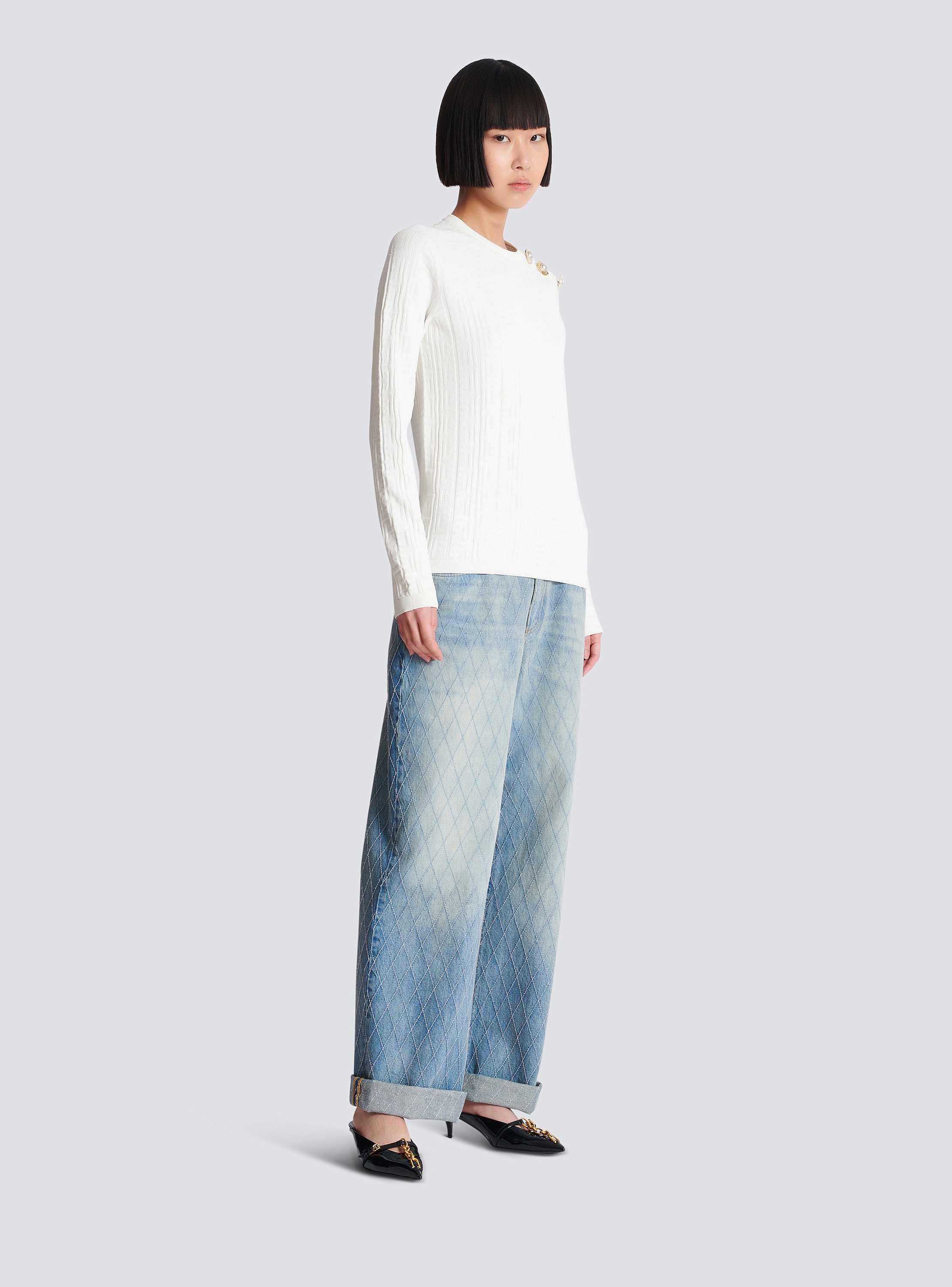 Ls 3 Btn Monogram Knit Top