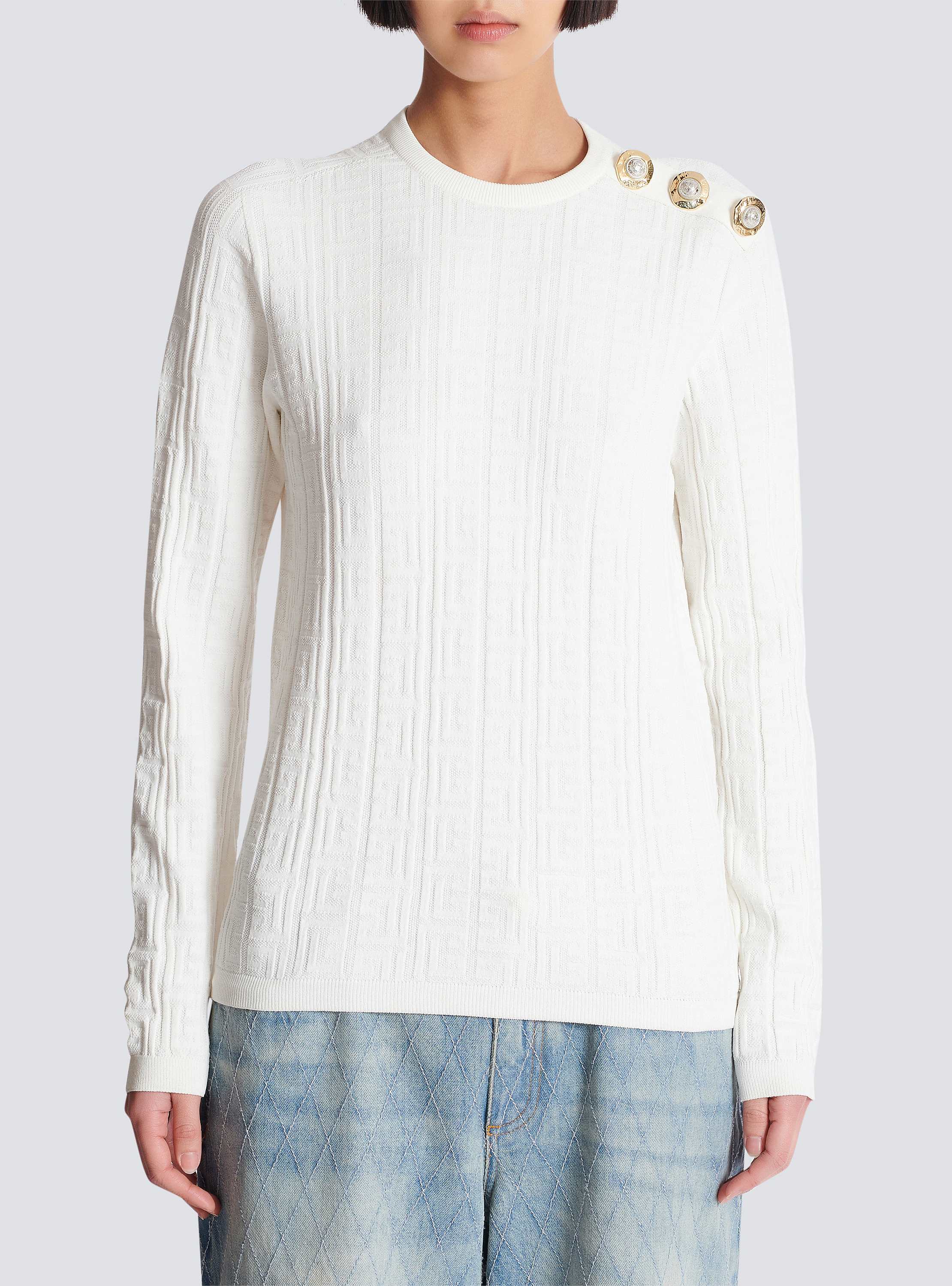 Ls 3 Btn Monogram Knit Top