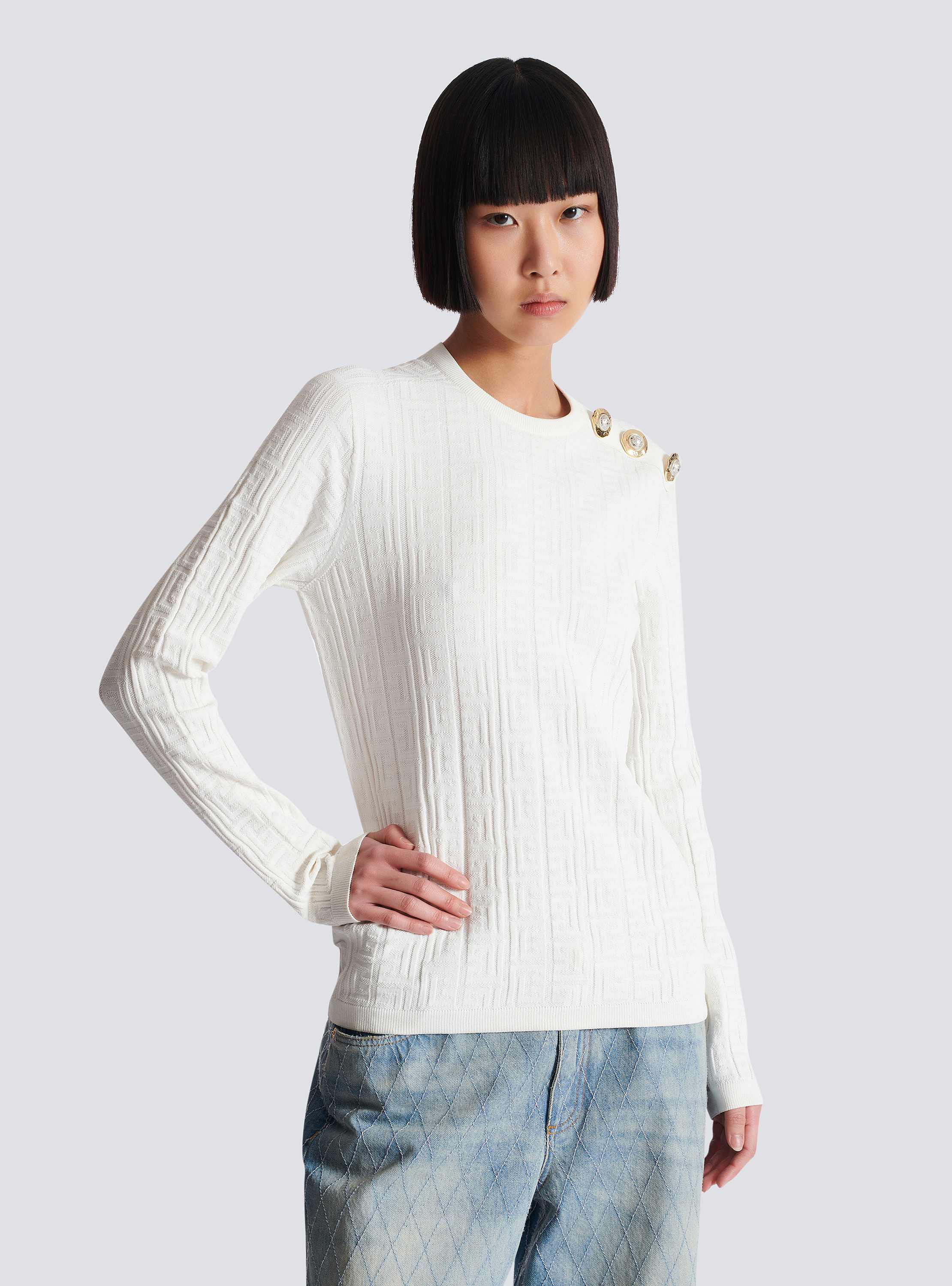 Ls 3 Btn Monogram Knit Top