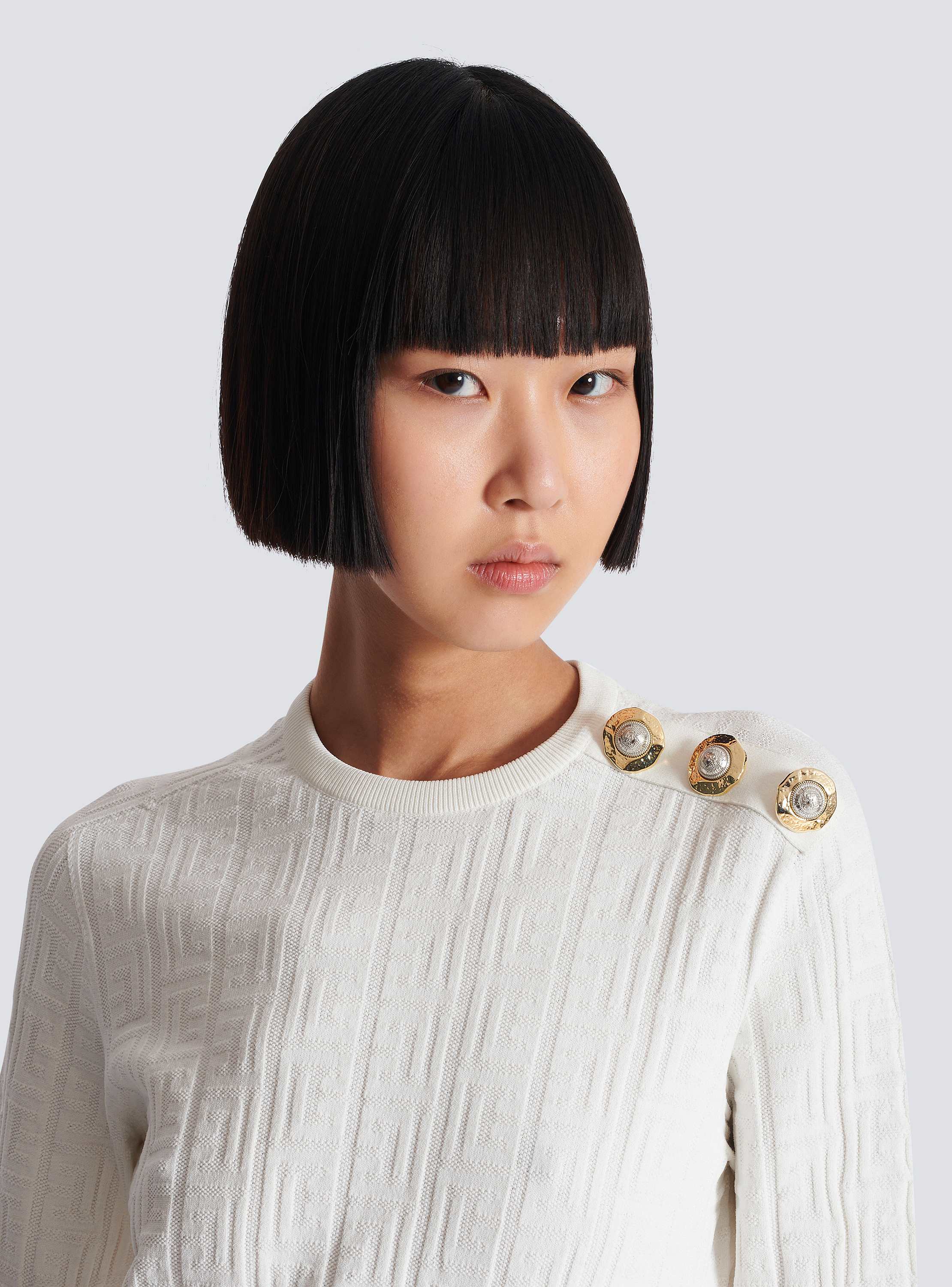 Ls 3 Btn Monogram Knit Top