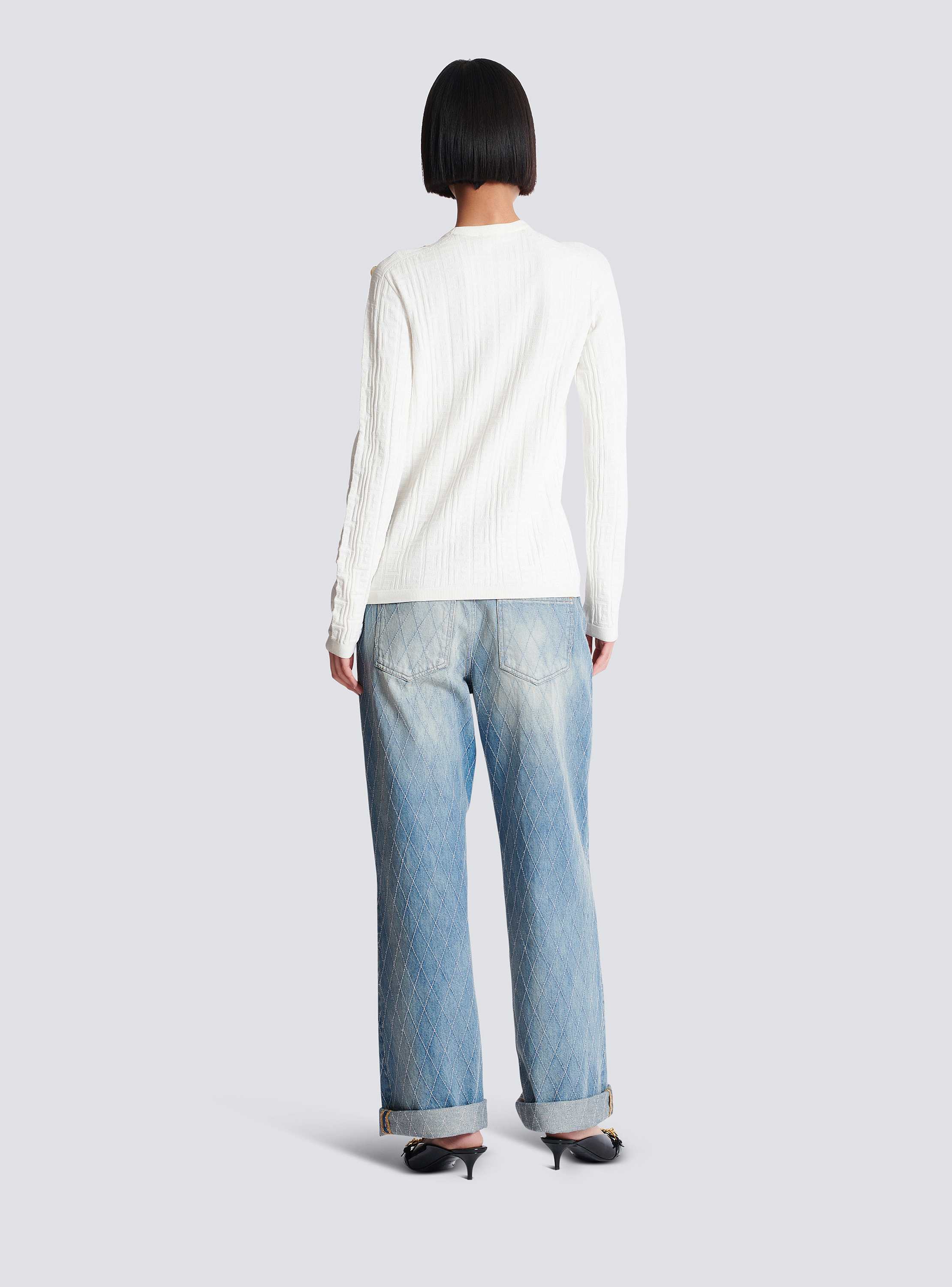 Ls 3 Btn Monogram Knit Top